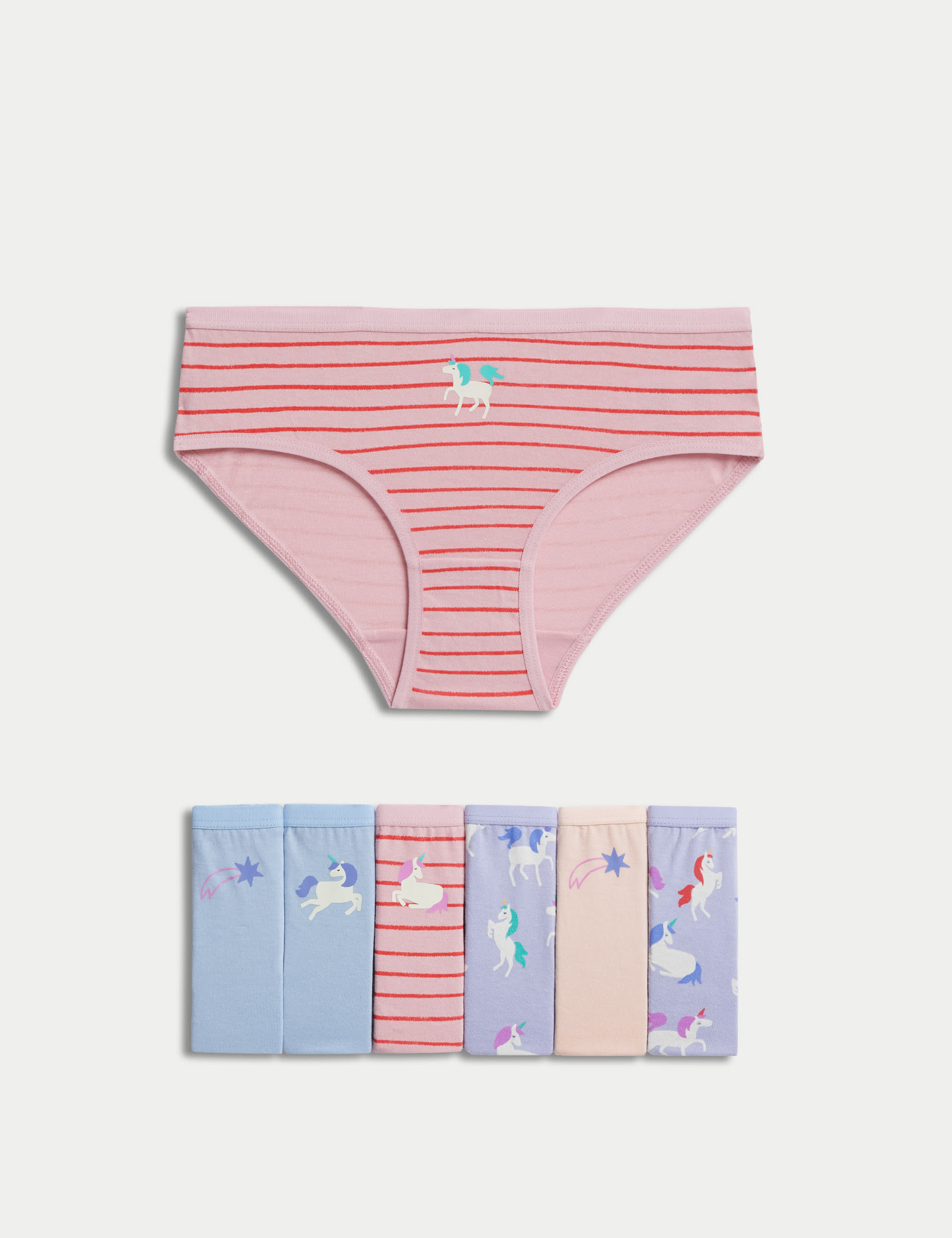 M&S Collection Girls 7pk Pure Cotton Unicorn Knickers (2-12 Yrs) - 6-7 Y - Lilac Mix, Lilac Mix