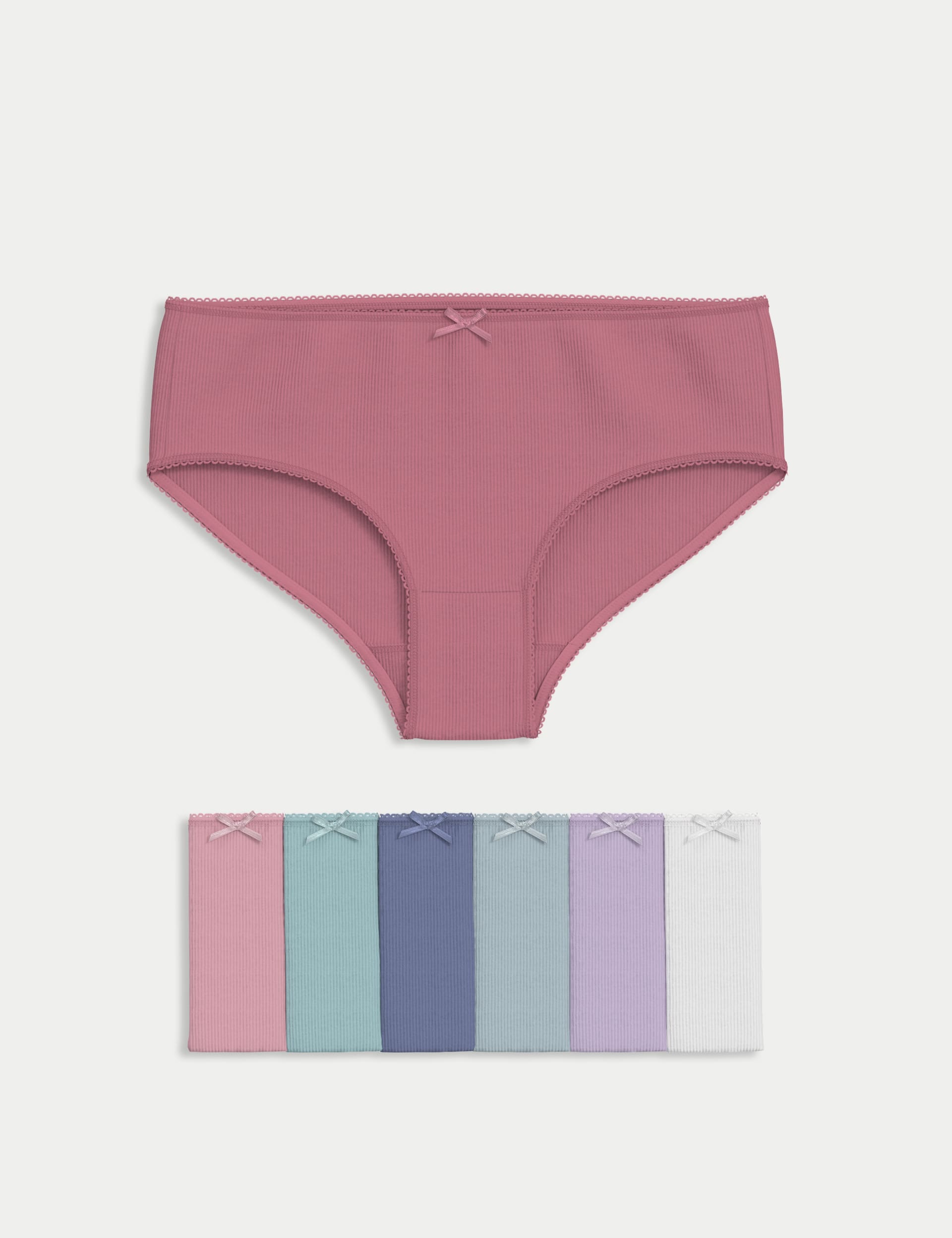 M&S Collection Girls 7pk Cotton with Stretch Ribbed Knickers (2-12 Yrs) - 7-8 Y - Multi, Multi