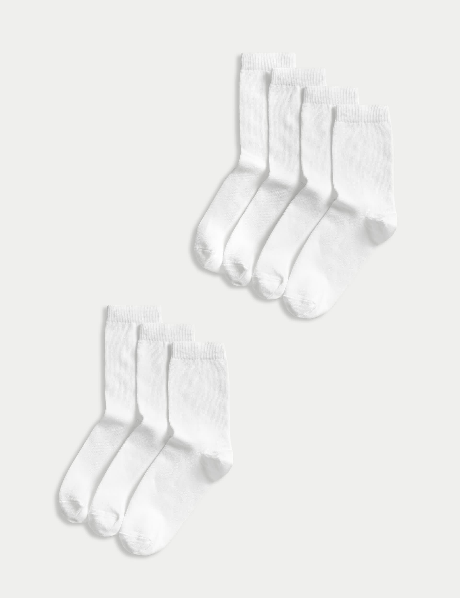 M&S Collection 7pk of Ankle School Socks - 12+3+ - White, White