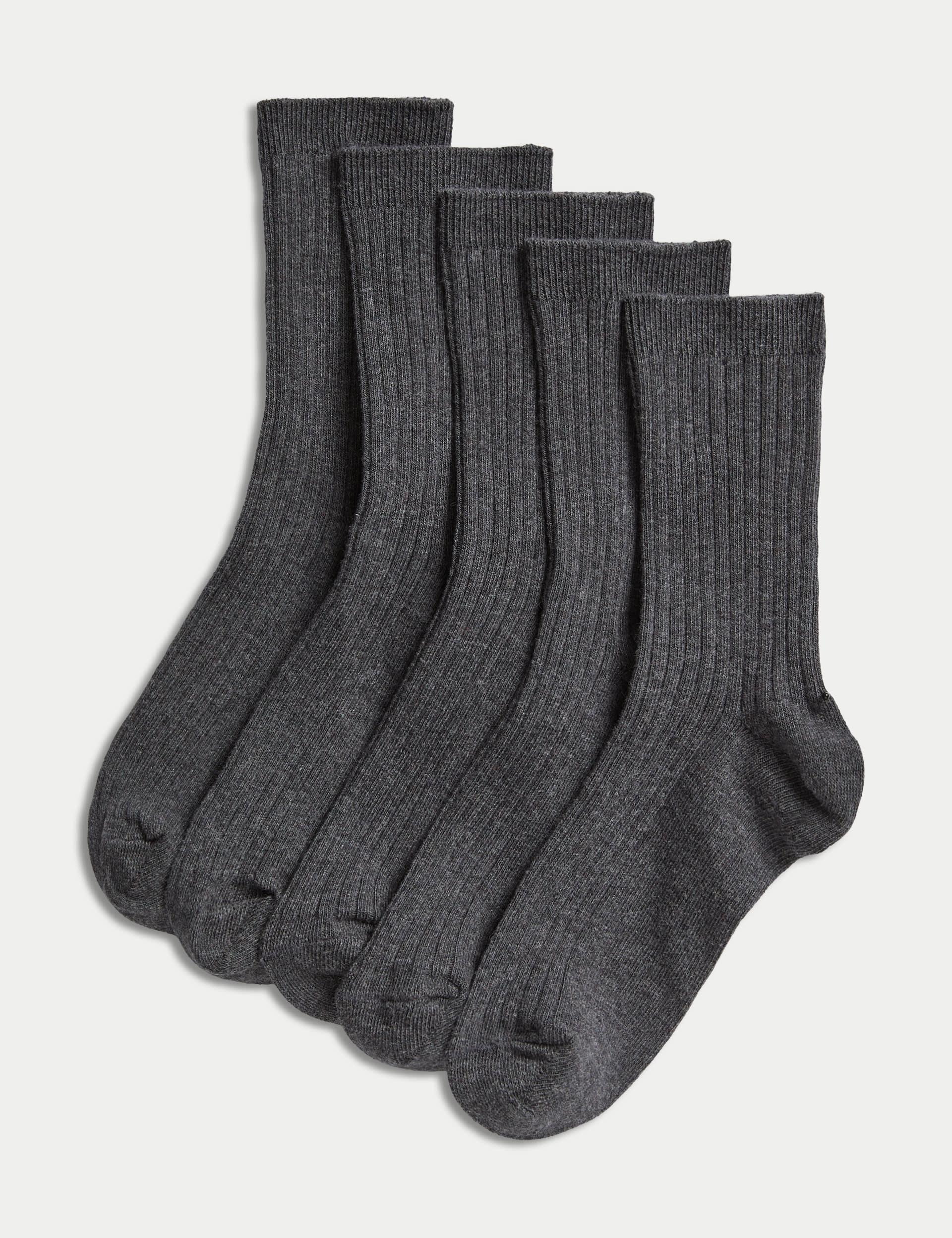 M&S Collection Boys 5pk of Ribbed School Socks - 8-12 - Grey, Black,Grey