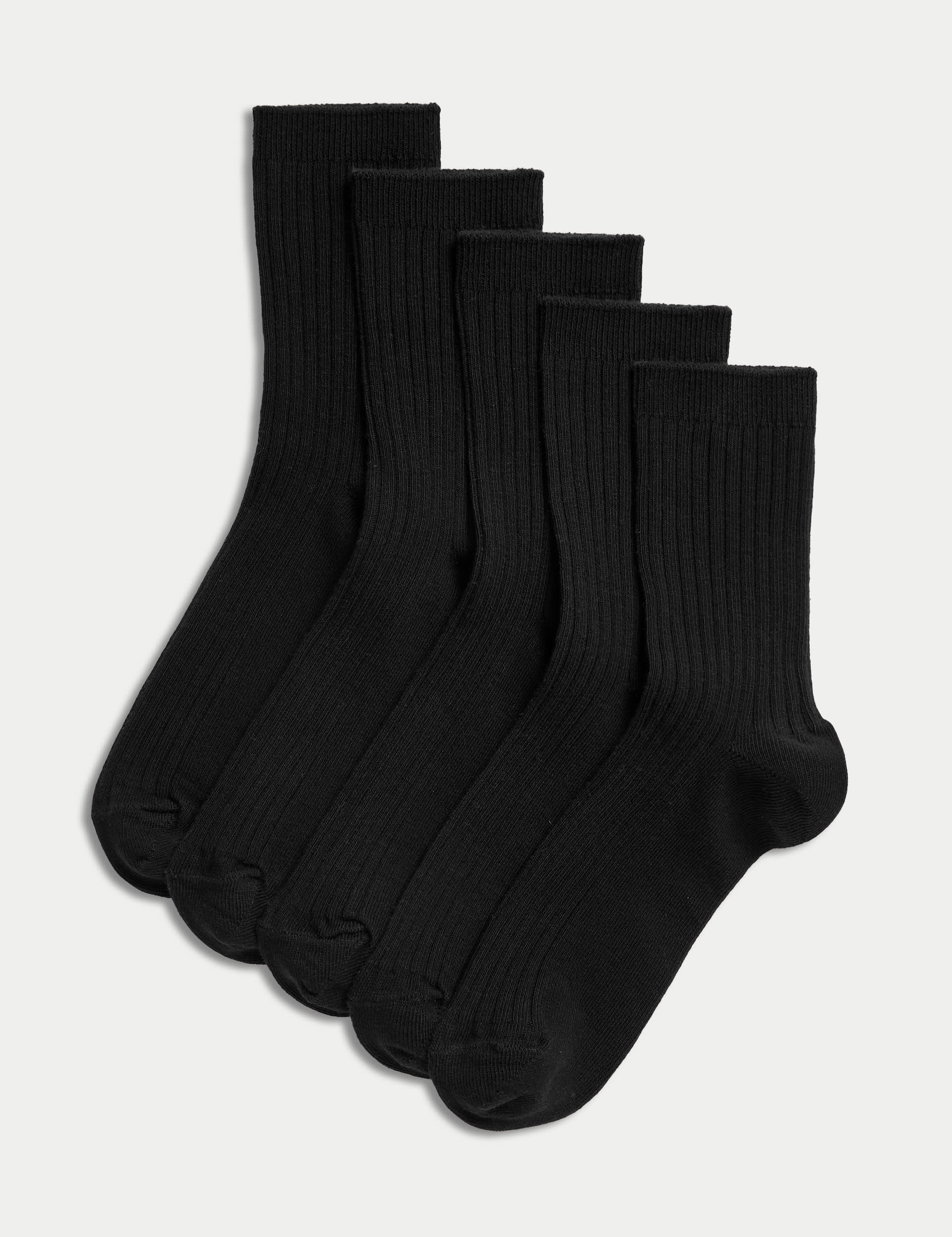 M&S Collection Boys 5pk of Ribbed School Socks - 4-7 - Black, Black,Grey