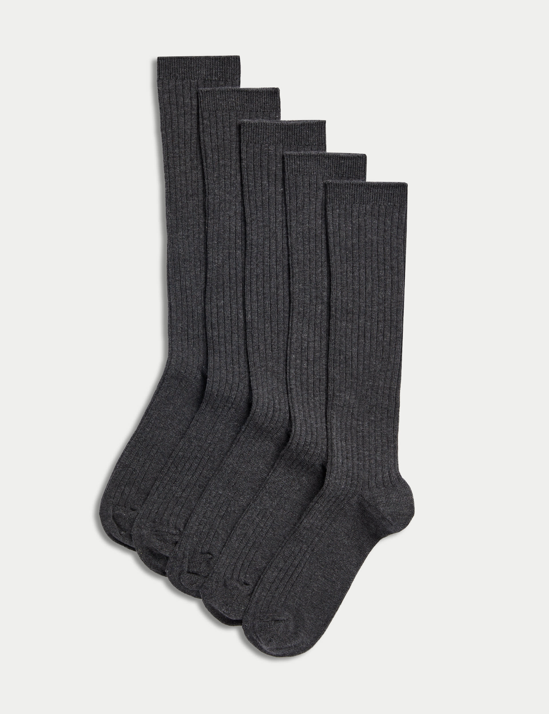 M&S Collection Boys 5pk of Long Ribbed School Socks - 8-12 - Grey, Grey