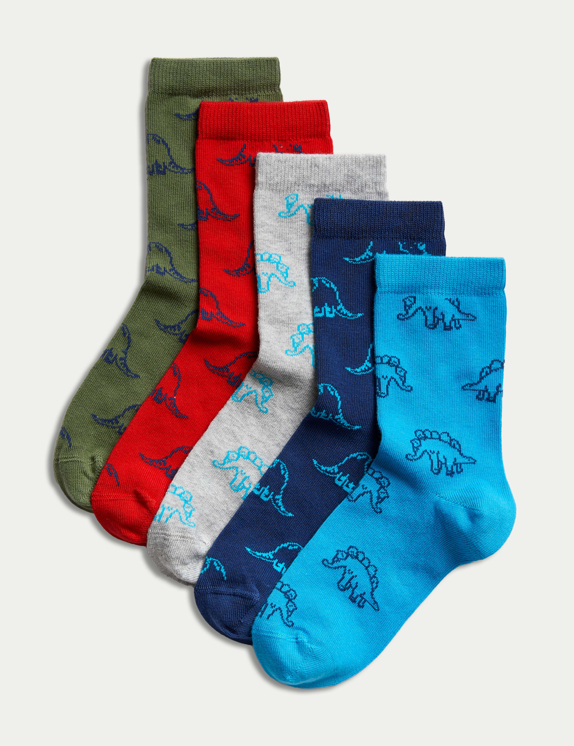 M&S Collection Boys 5pk Cotton Rich Dinosaur Socks (6 Small -7 Large) - 4-7 - Grey Mix, Grey Mix