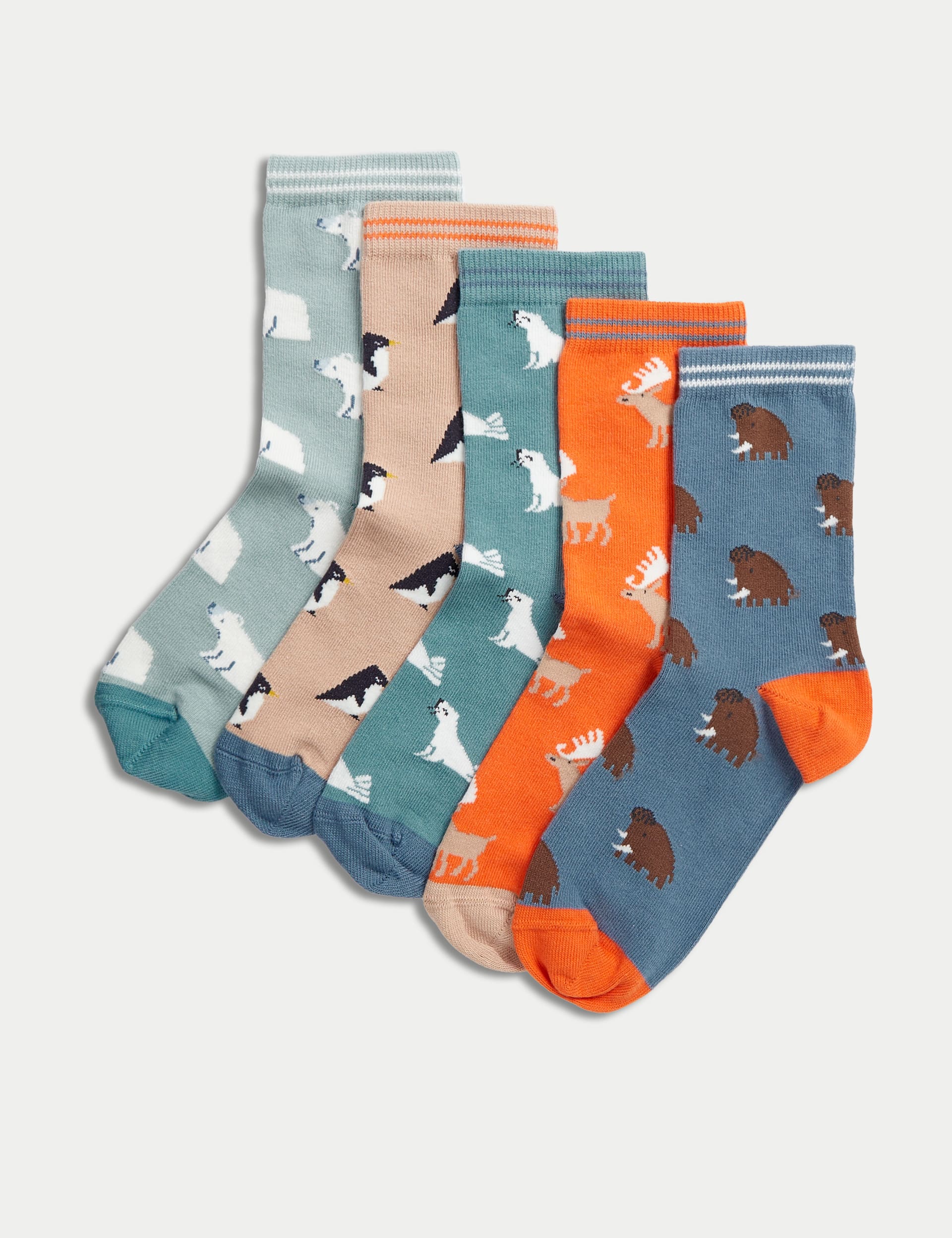 M&S Collection Boys 5pk Cotton Rich Animal Socks (6 Small - 7 Large) - 8-12 - Multi, Multi