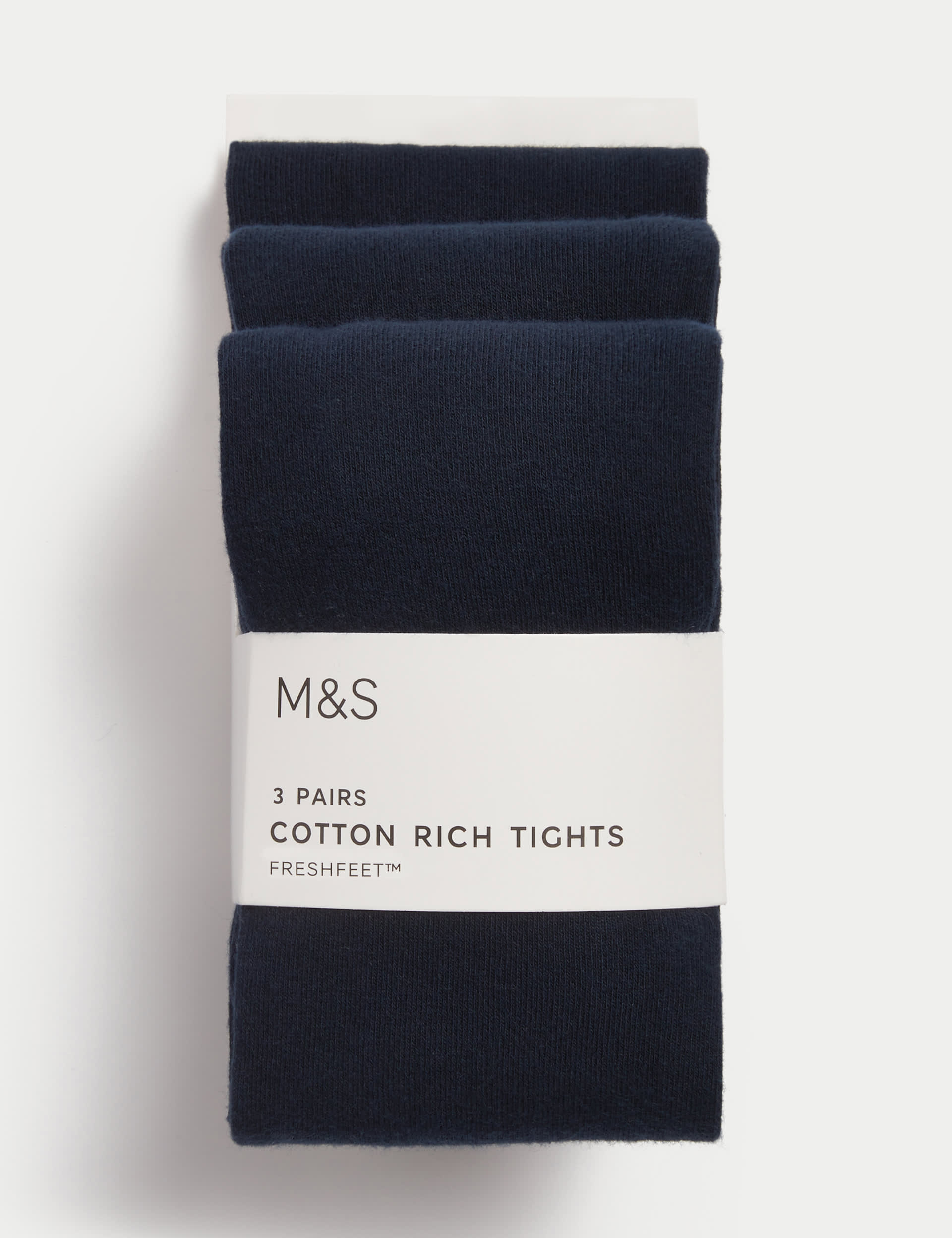 M&S Collection Girls 3pk Cotton School Tights (2-16 Yrs) - 6-7 Y - Navy, Navy,Black,Grey