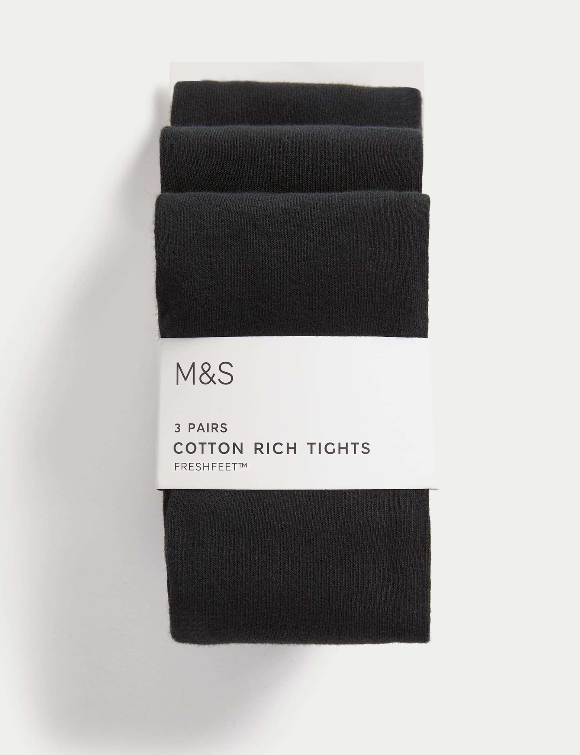 M&S Collection Girls 3pk Cotton School Tights (2-16 Yrs) - 13-14 - Black, Black,Grey,Navy