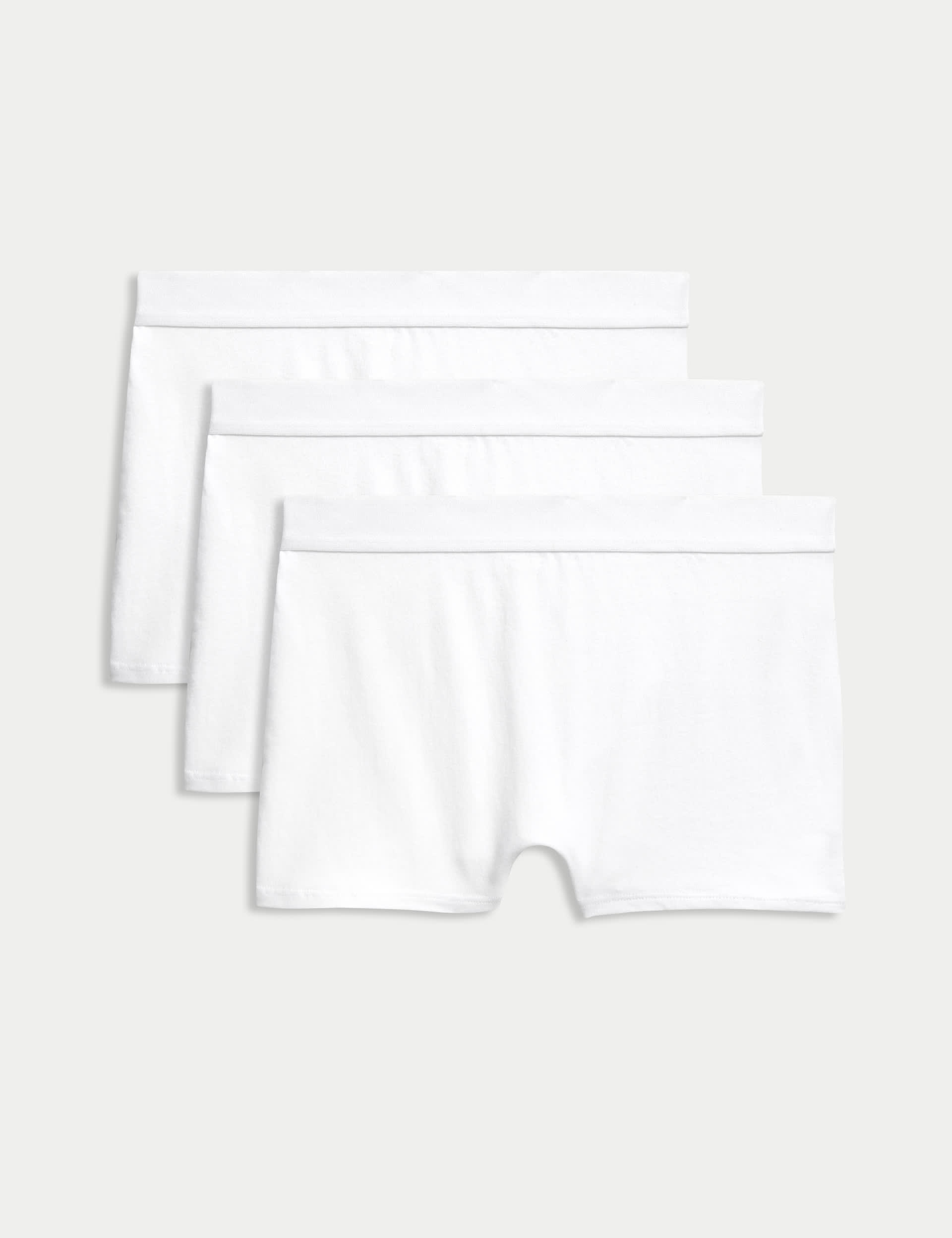 M&S Collection Girls 3pk Cotton with Stretch Boxer Shorts (6-16 Yrs) - 7-8 Y - White, White