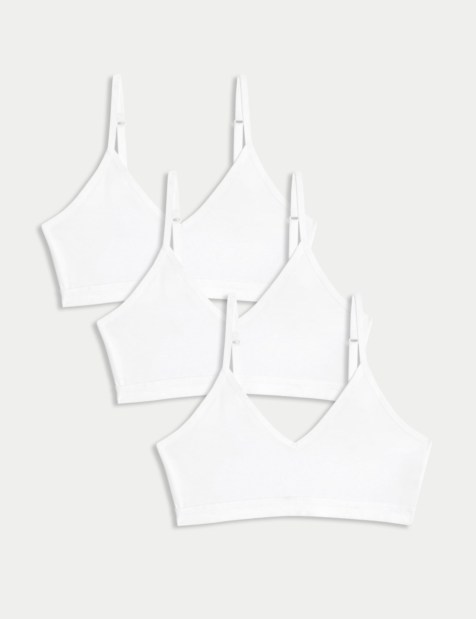 M&S Collection Girls 3pk Cotton with Stretch Crop Tops (6-16 Yrs) - 11-12 - White, White