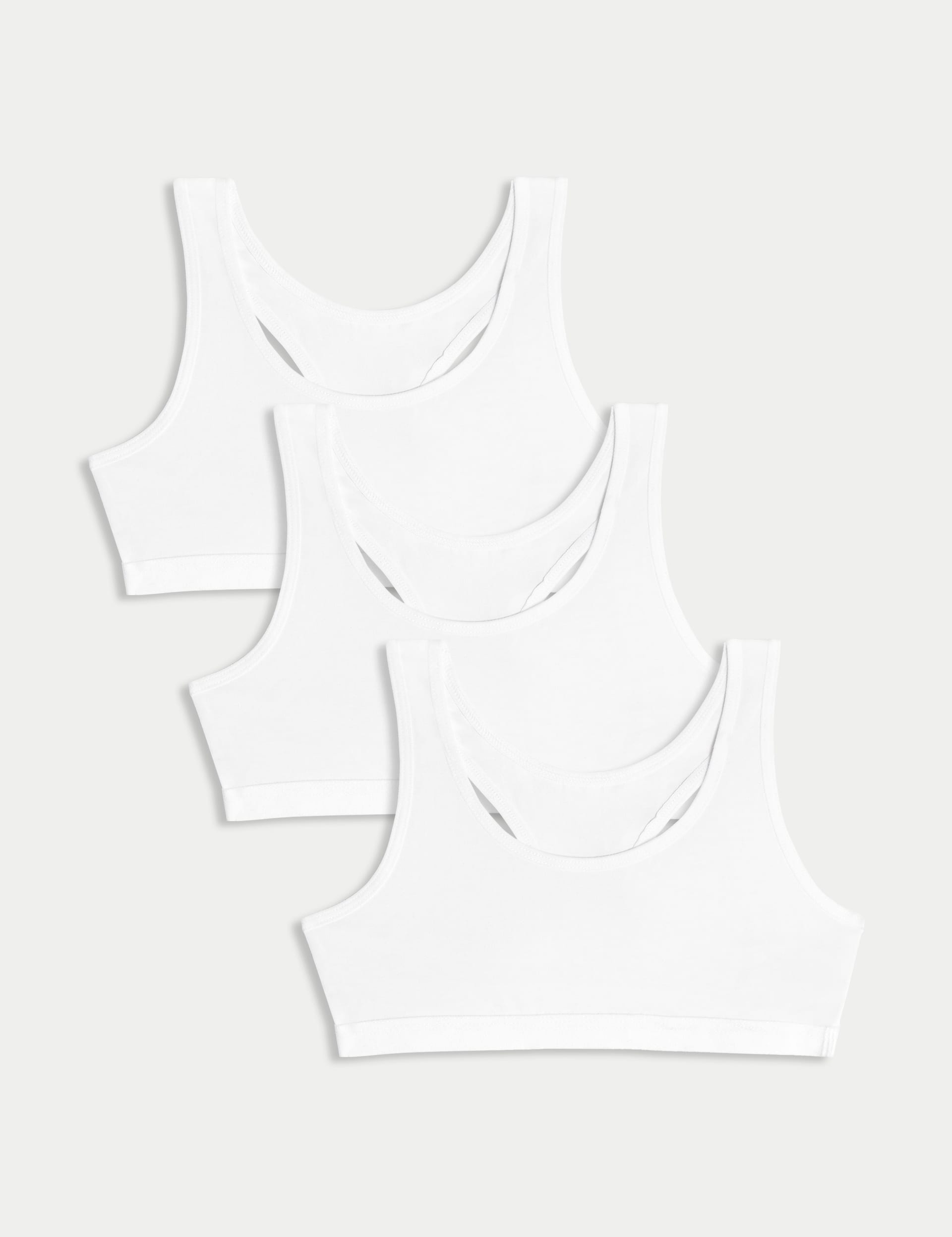 M&S Collection Girls 3pk Cotton with Stretch Racer Crop Tops (6-16 Yrs) - 13-14 - White, White