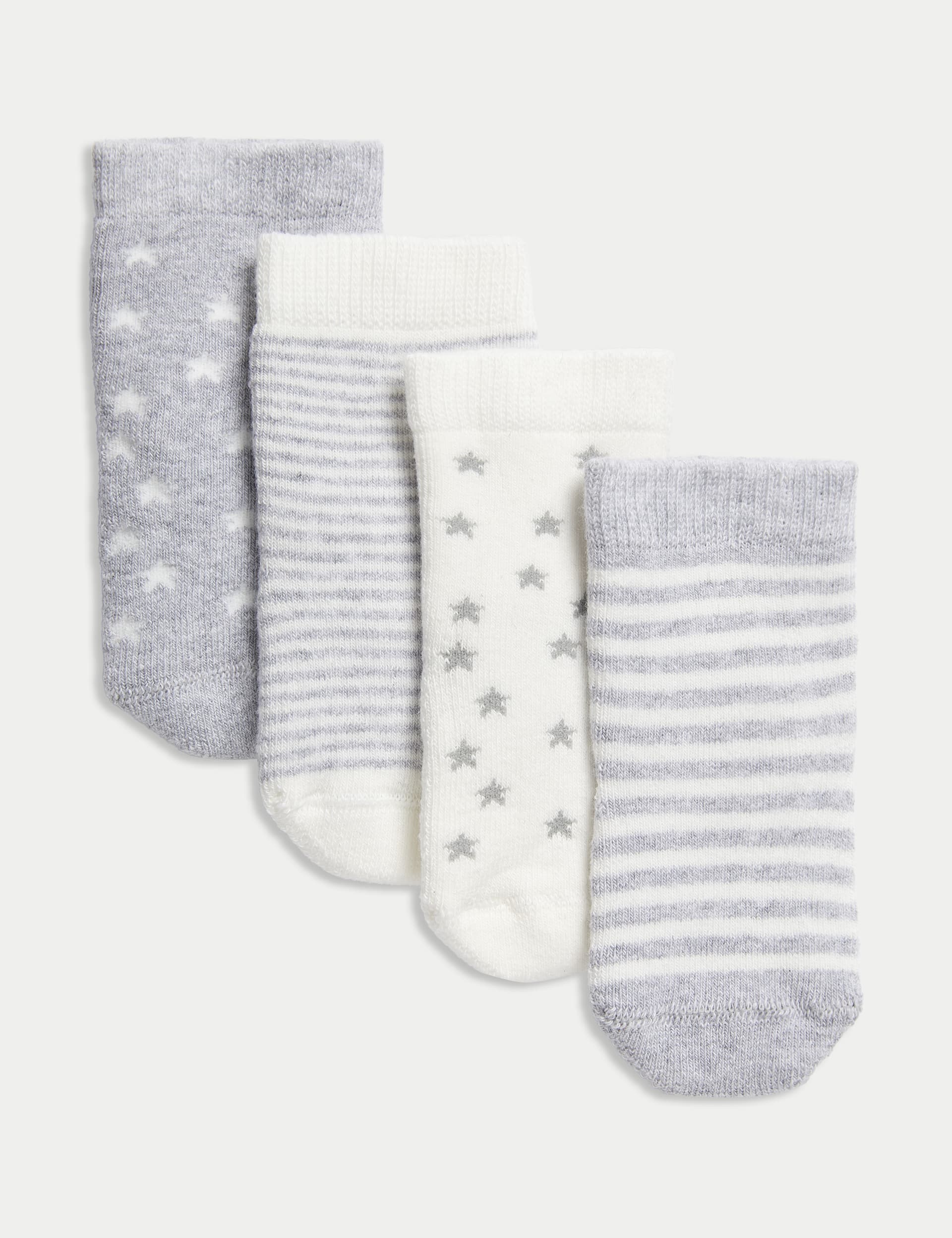 M&S Collection 4pk Cotton Rich Terry Baby Socks - 0-6 - Grey Mix, Grey Mix