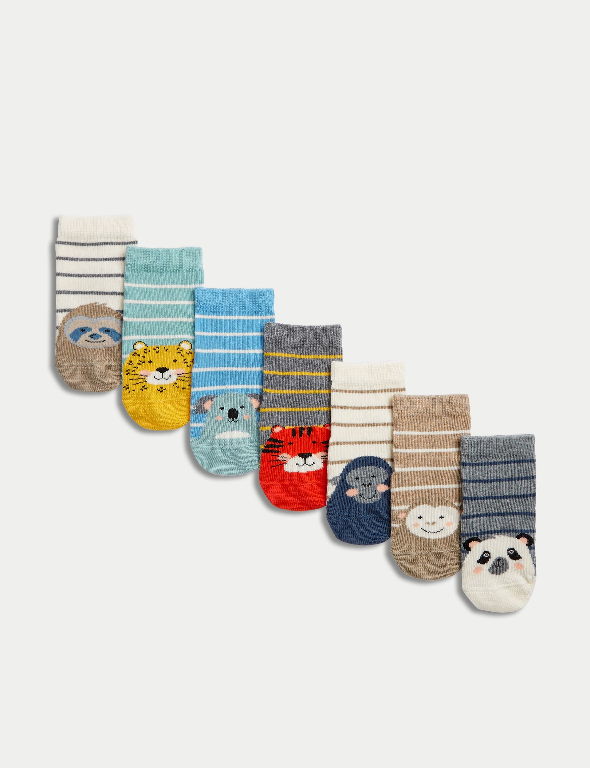 M&S Collection Girls 7pk Cotton Rich Animal Face Socks (0-3 Yrs) - 6-12 - Multi, Multi