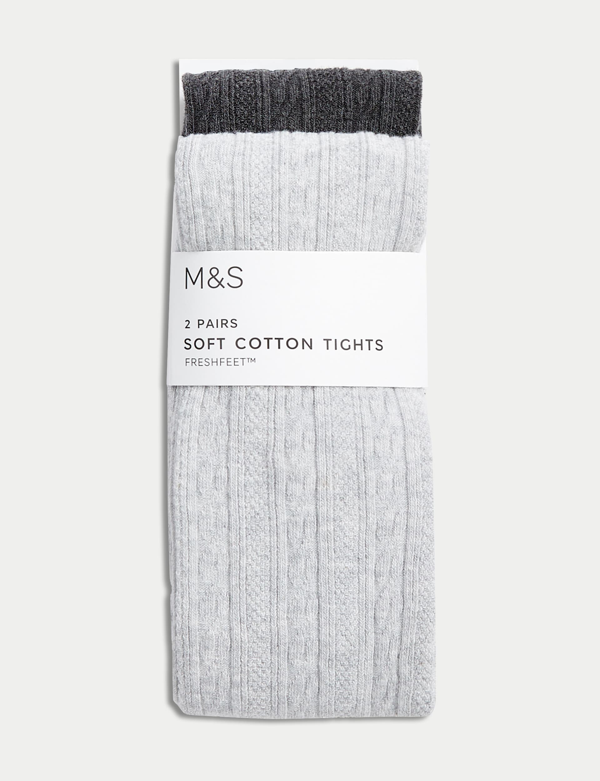 M&S Collection Girls 2 Pack Cotton Rich Cable Tights (2-14 Yrs) - 4-5 Y - Grey Marl, Grey Marl