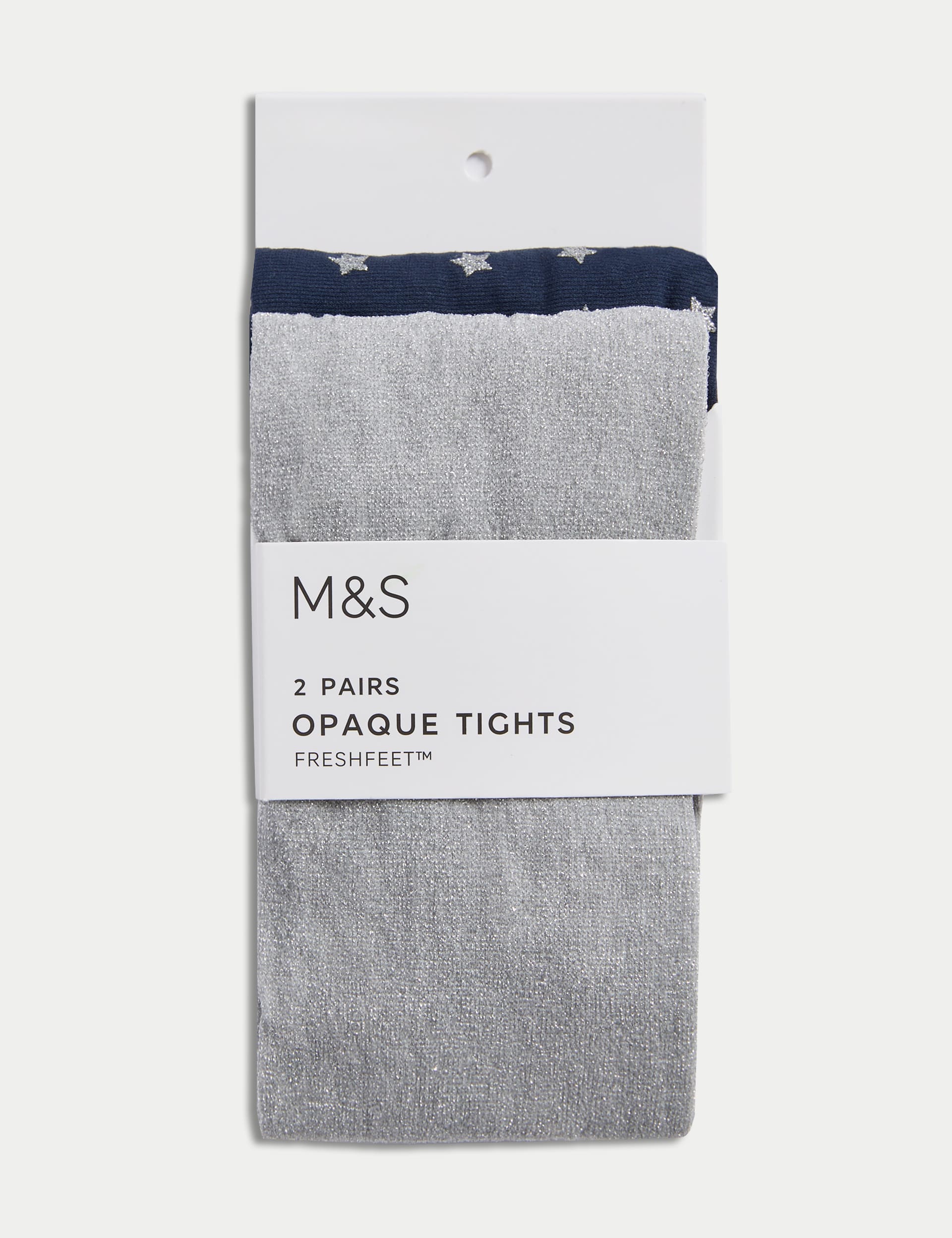 M&S Collection Girls 2 Pack Metallic Star Tights (2-14 Yrs) - 5-6 Y - Navy Mix, Navy Mix