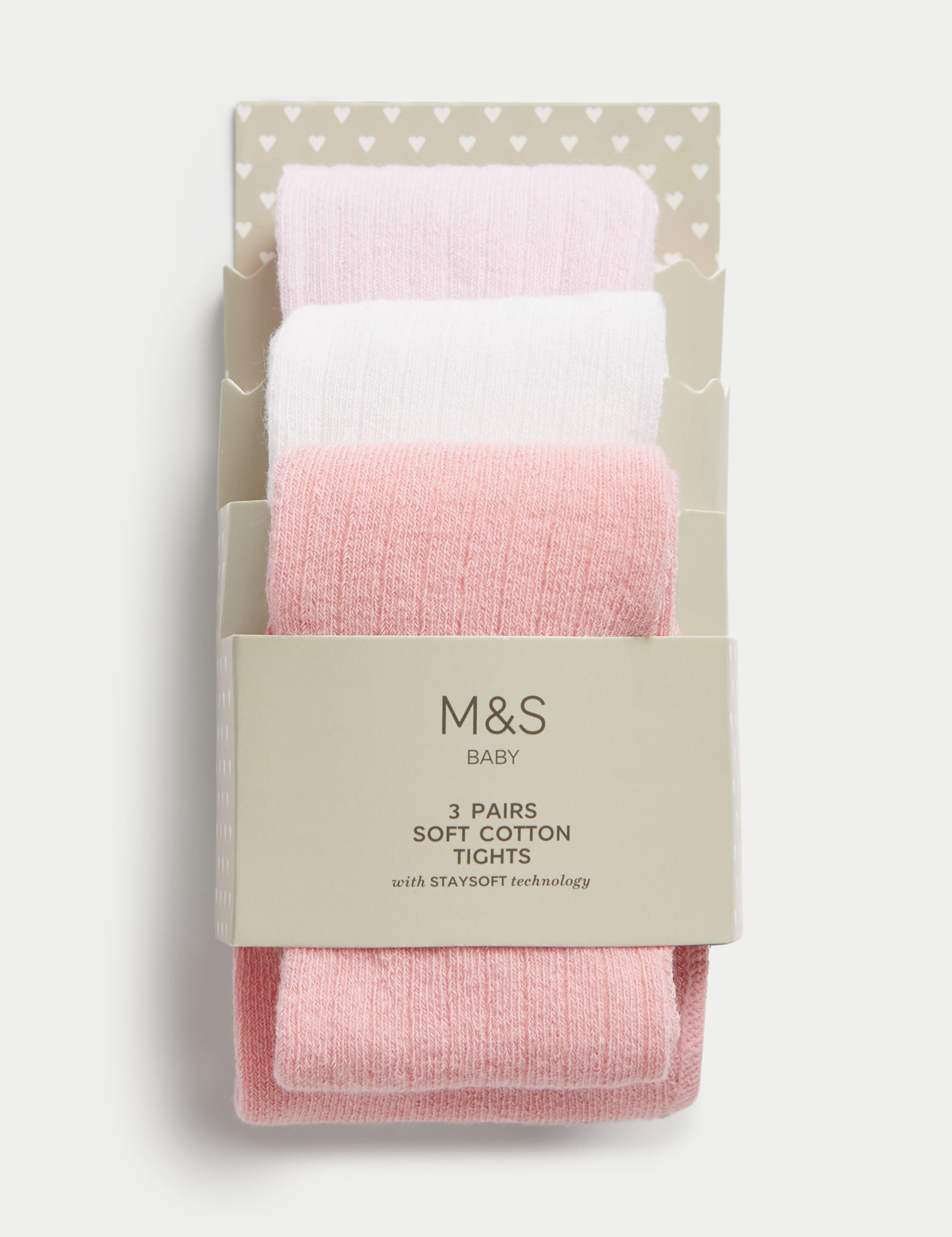 M&S Collection Girls 3pk Cotton Rich Ribbed Tights (0-3 Yrs) - 2-3Y - Light Pink Mix, Multi,Light Pi