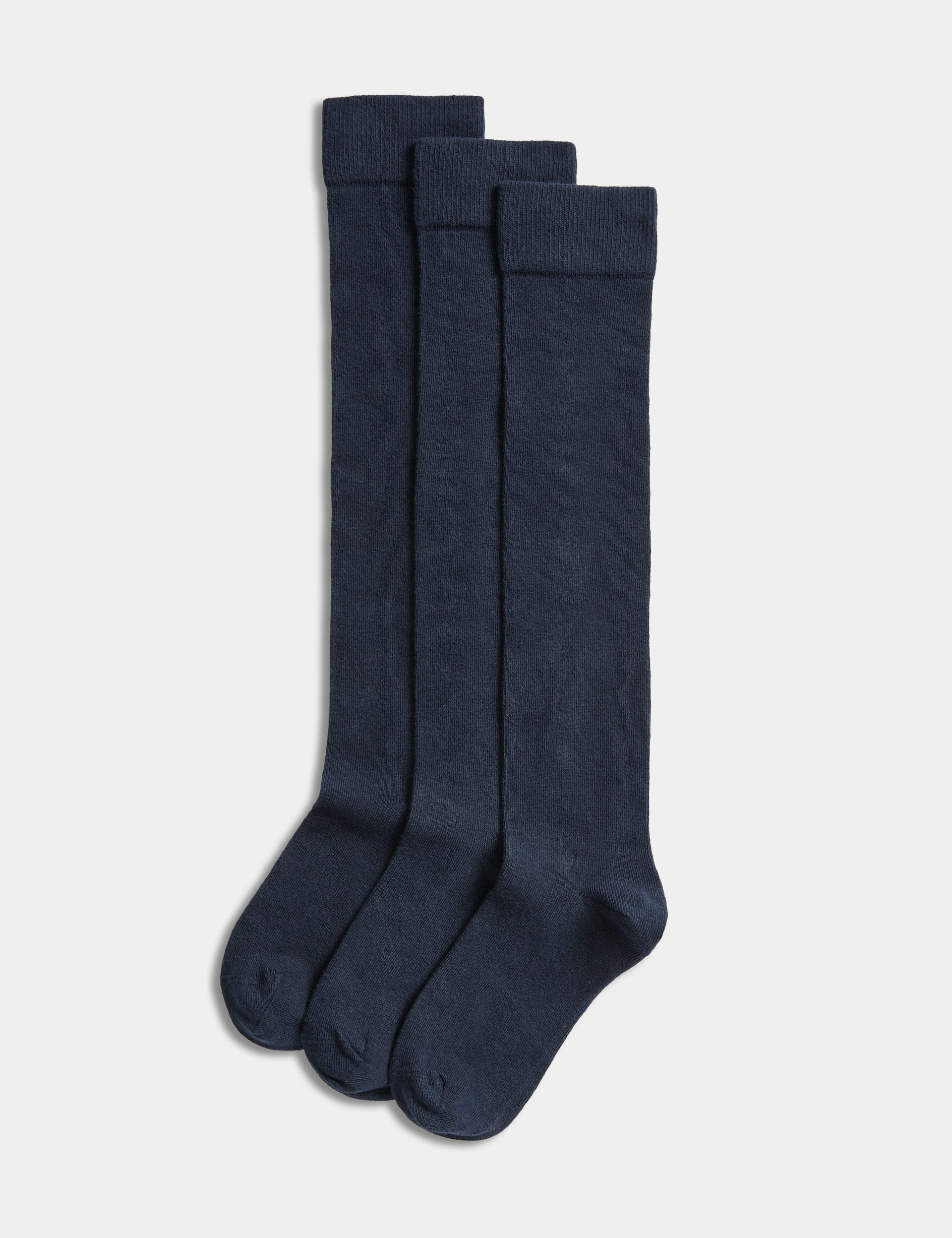 M&S Collection Girls 3pk Cotton Rich Over the Knee Socks - 4-7 - Navy, Black,Grey,Navy