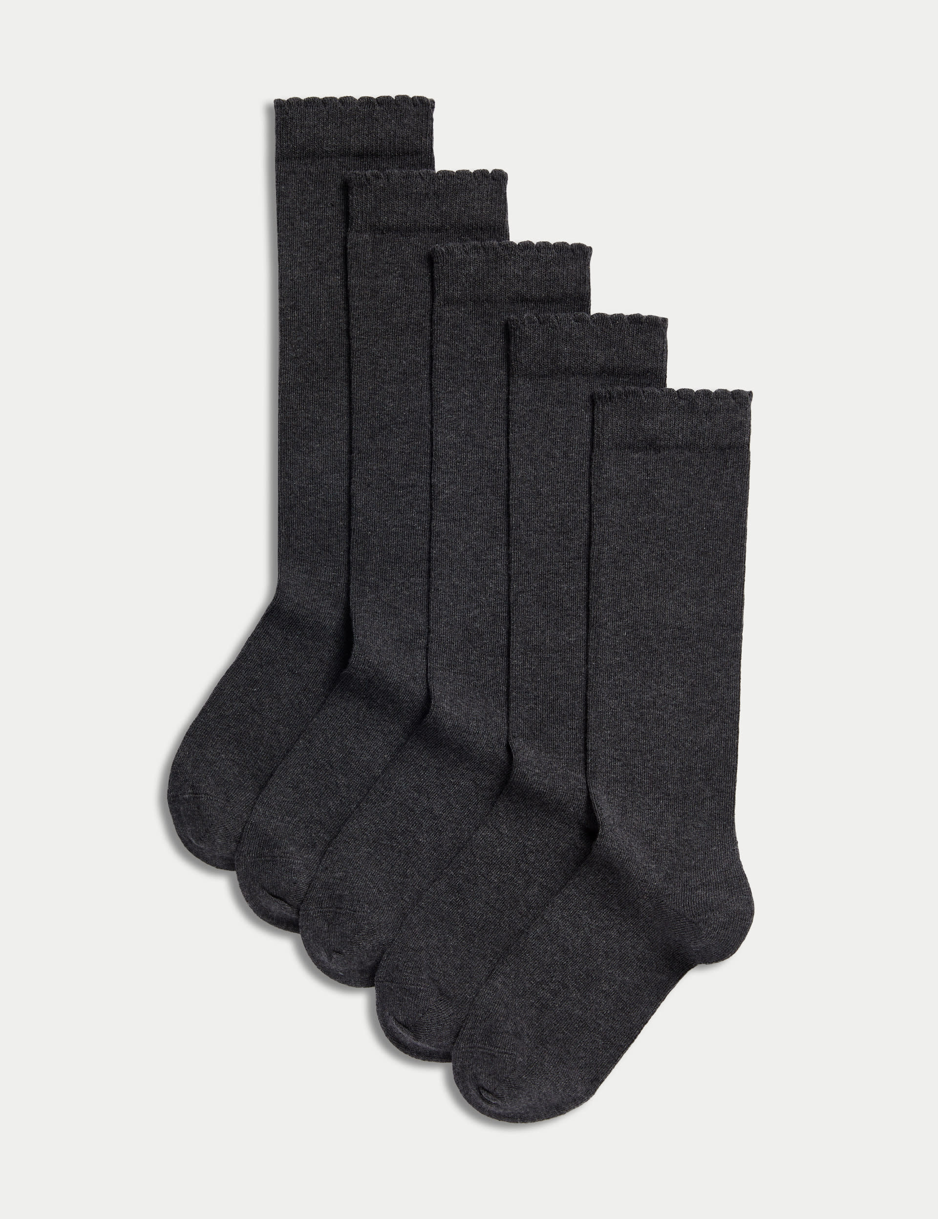 M&S Collection Girls 5pk of Knee High Socks - 8-12 - Grey, Grey,Navy,Black,White