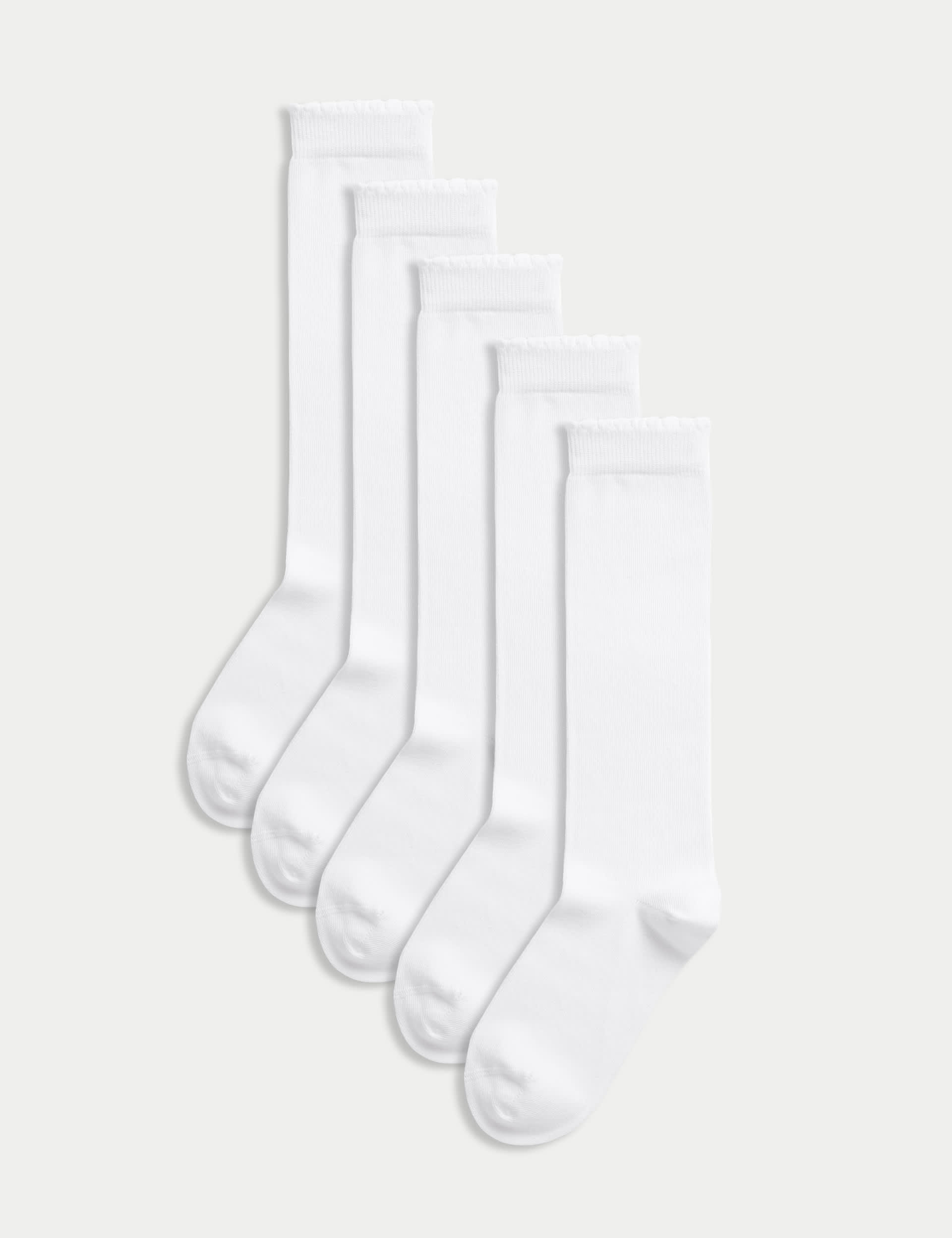 M&S Collection Girls 5pk of Knee High Socks - 8-12 - White, Black,White,Grey,Navy