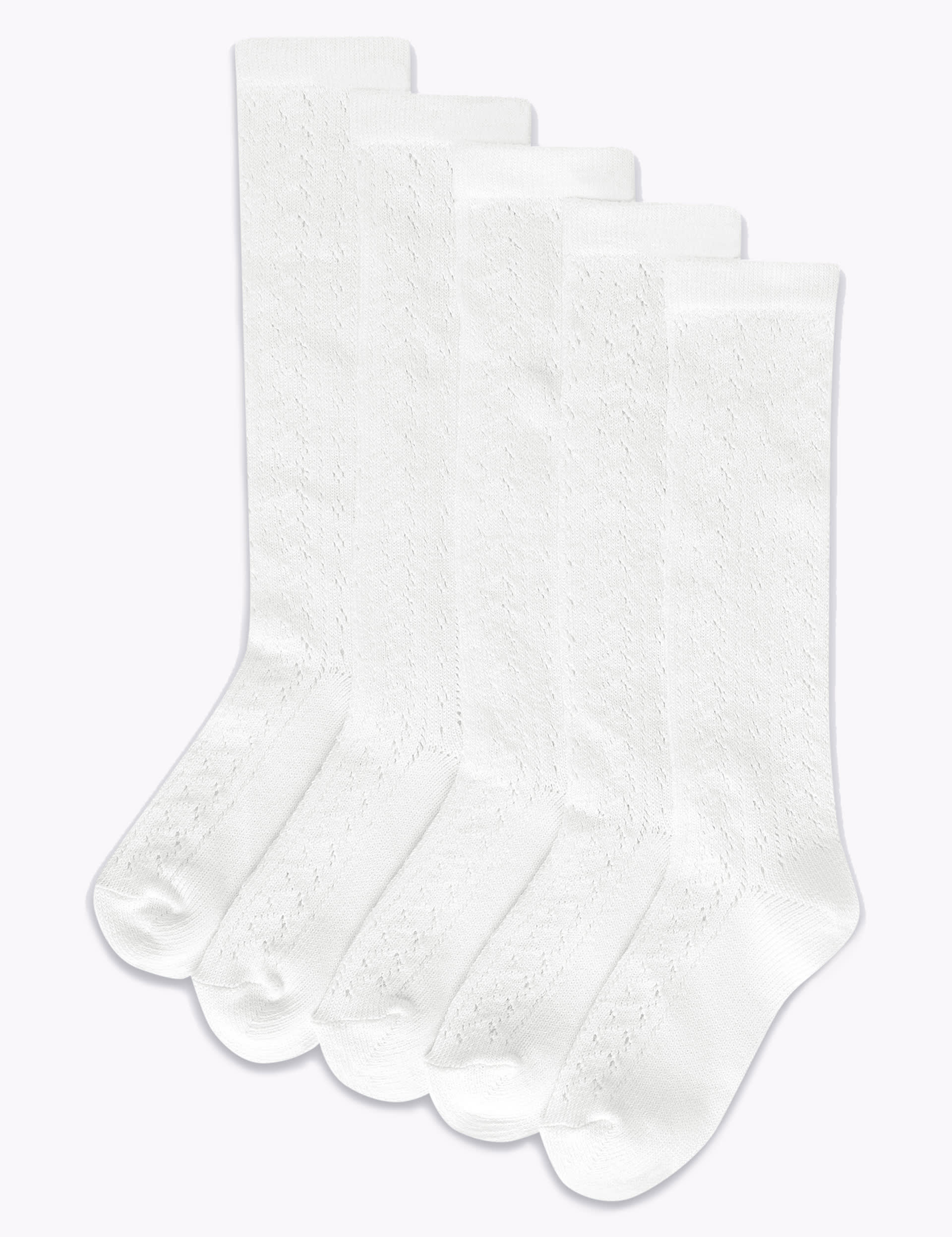 M&S Collection Girls 5pk of Knee High Pelerine Socks - 8-12 - White, White