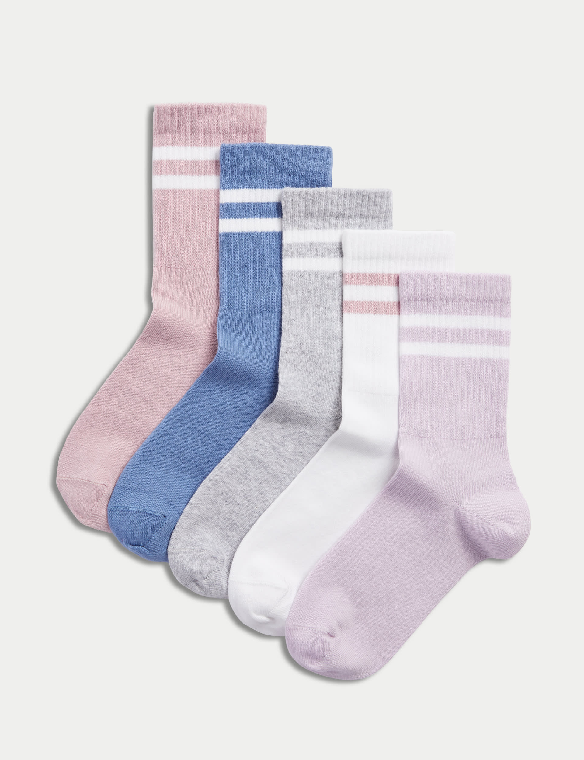 M&S Collection Girls 5pk Cotton Rich Ankle Stripe Sports Socks (6 Small - 7 Large) - 8-12 - Multi, M