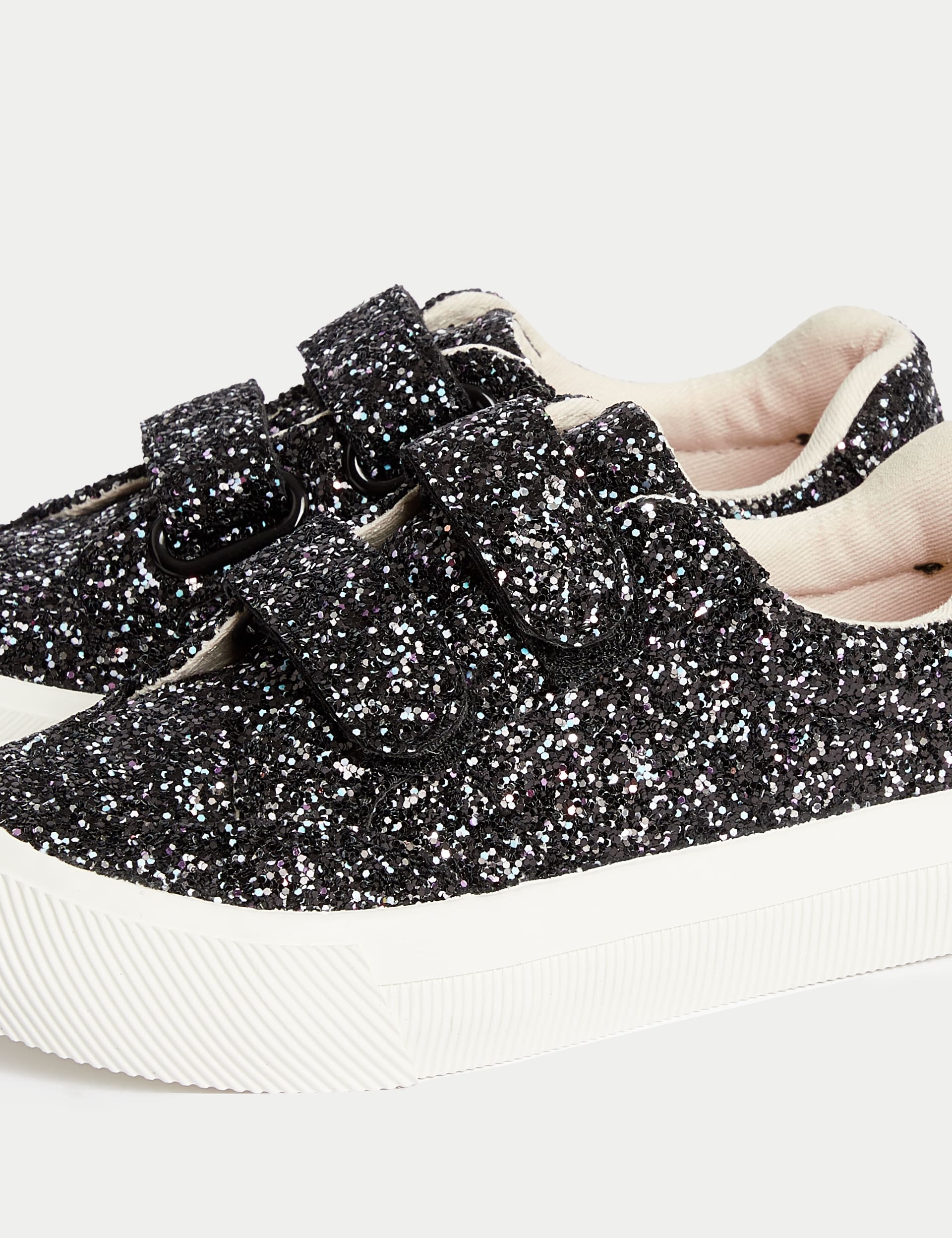 M&S Collection Kids Glitter Riptape Trainers (4 Small - 2 Large) - 1 LSTD - Black, Black