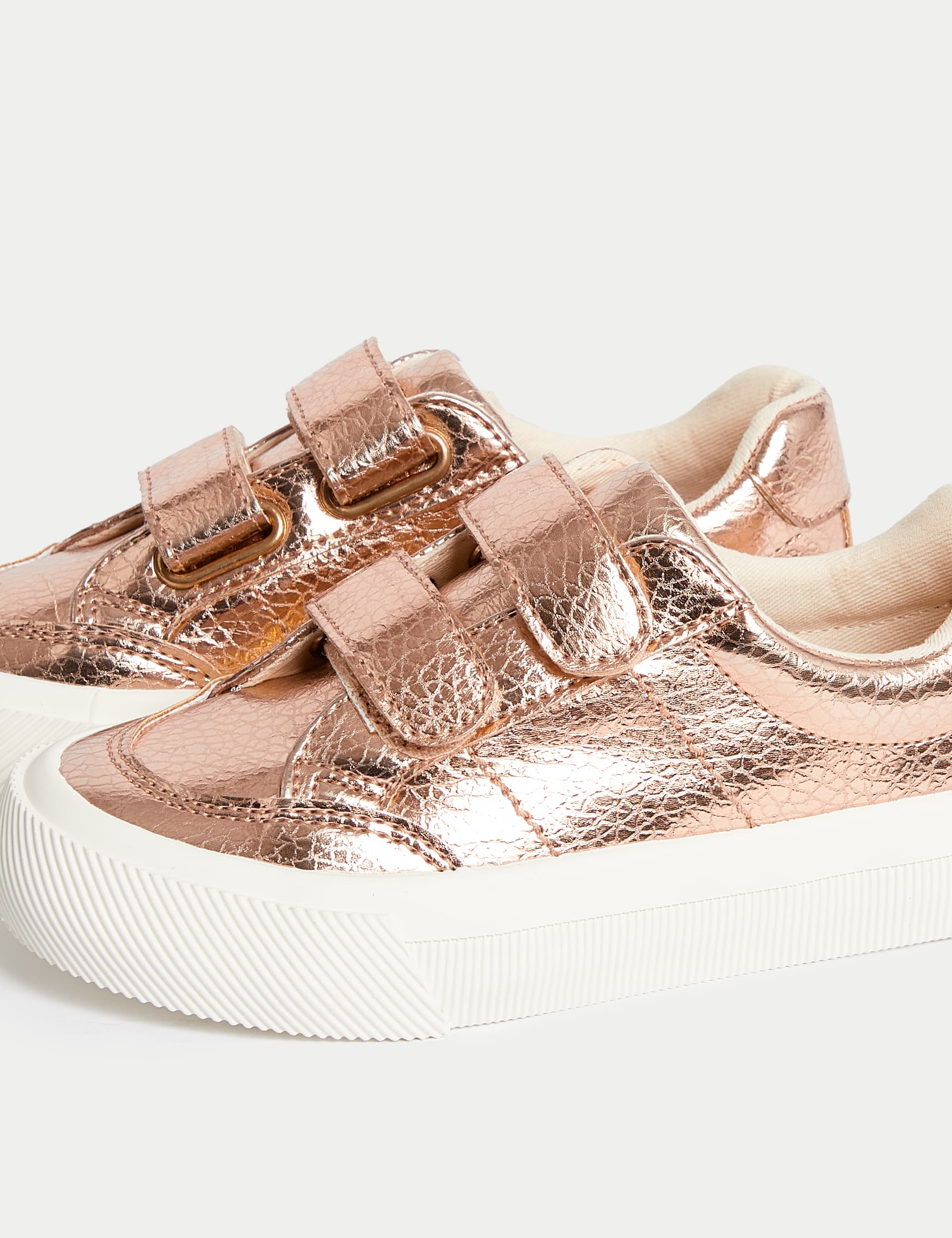 M&S Collection Kids Metallic Riptape Trainers (4 Small - 2 Large) - 2 LSTD - Copper Rose, Silver,Cop