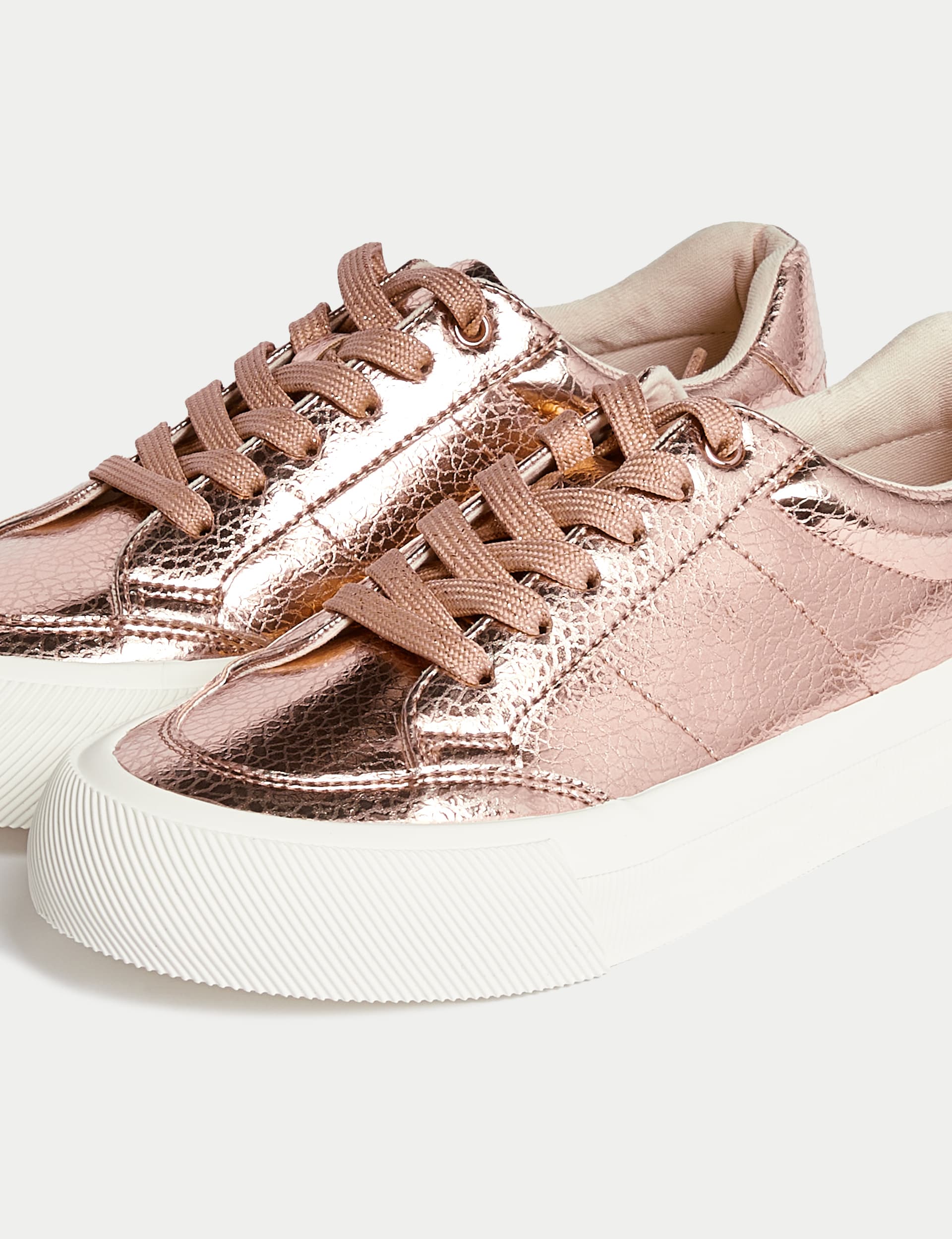 M&S Collection Kids Freshfeet Metallic Trainers (3 Large - 6 Large) - 6 LSTD - Copper Rose, Copper 