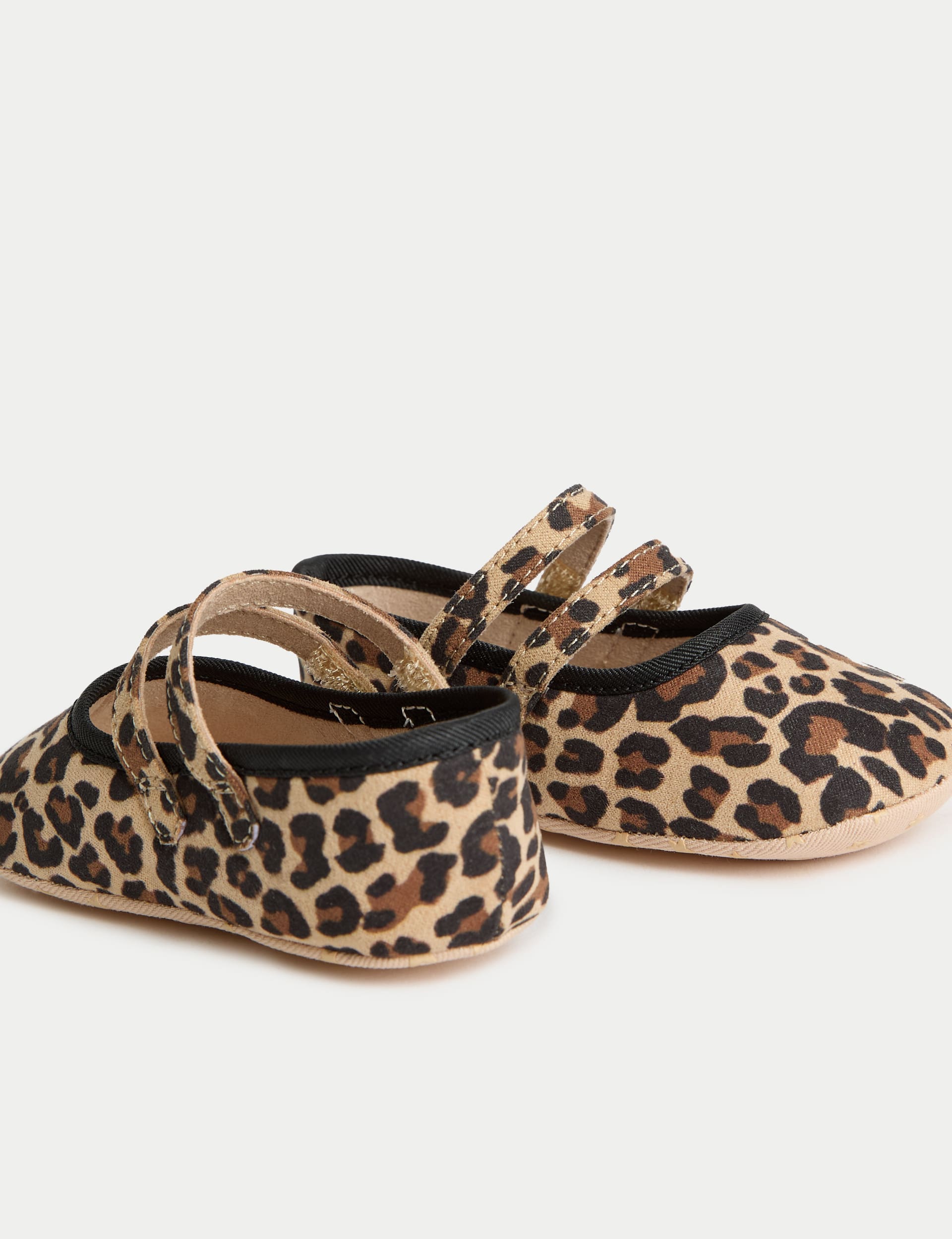 M&S Collection Baby Leopard Print Ballet Pram Shoes (0-18 Mths) - 12-18 - Soft Brown Mix, Soft Brown