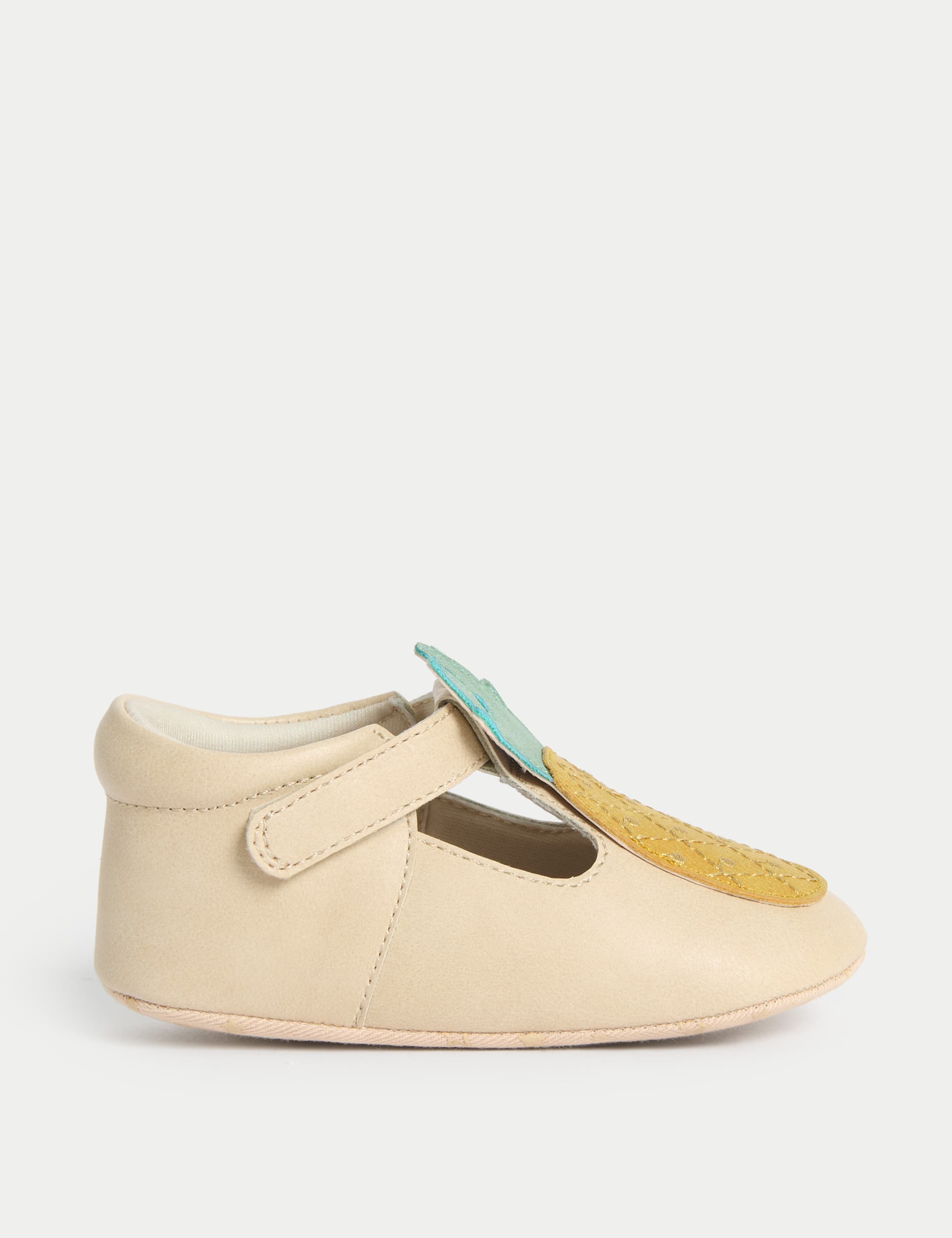 M&S Collection Baby Pineapple Riptape T Bar Shoes (0-18 Mths) - 12-18 - Soft Yellow, Soft Yellow