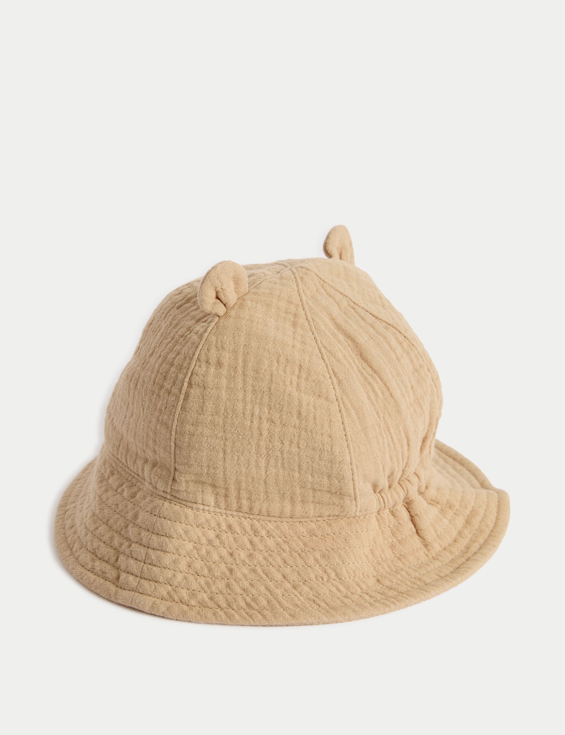 M&S Collection Kids Pure Cotton Bear Sun Hat (0-3 Yrs) - 6-12M - Ecru, Pearl Grey,Ecru