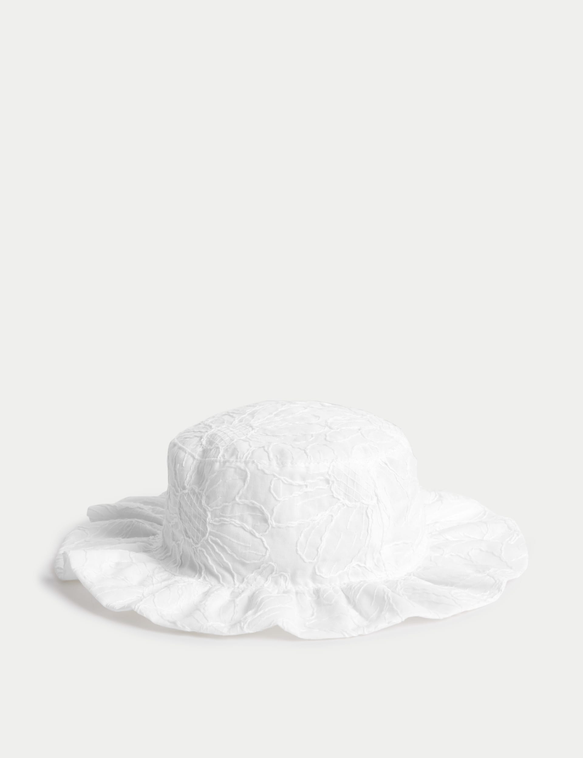 M&S Collection Kids Cotton Rich Embroidered Sun Hat (0-36 Mths) - 0-3 M - White, White