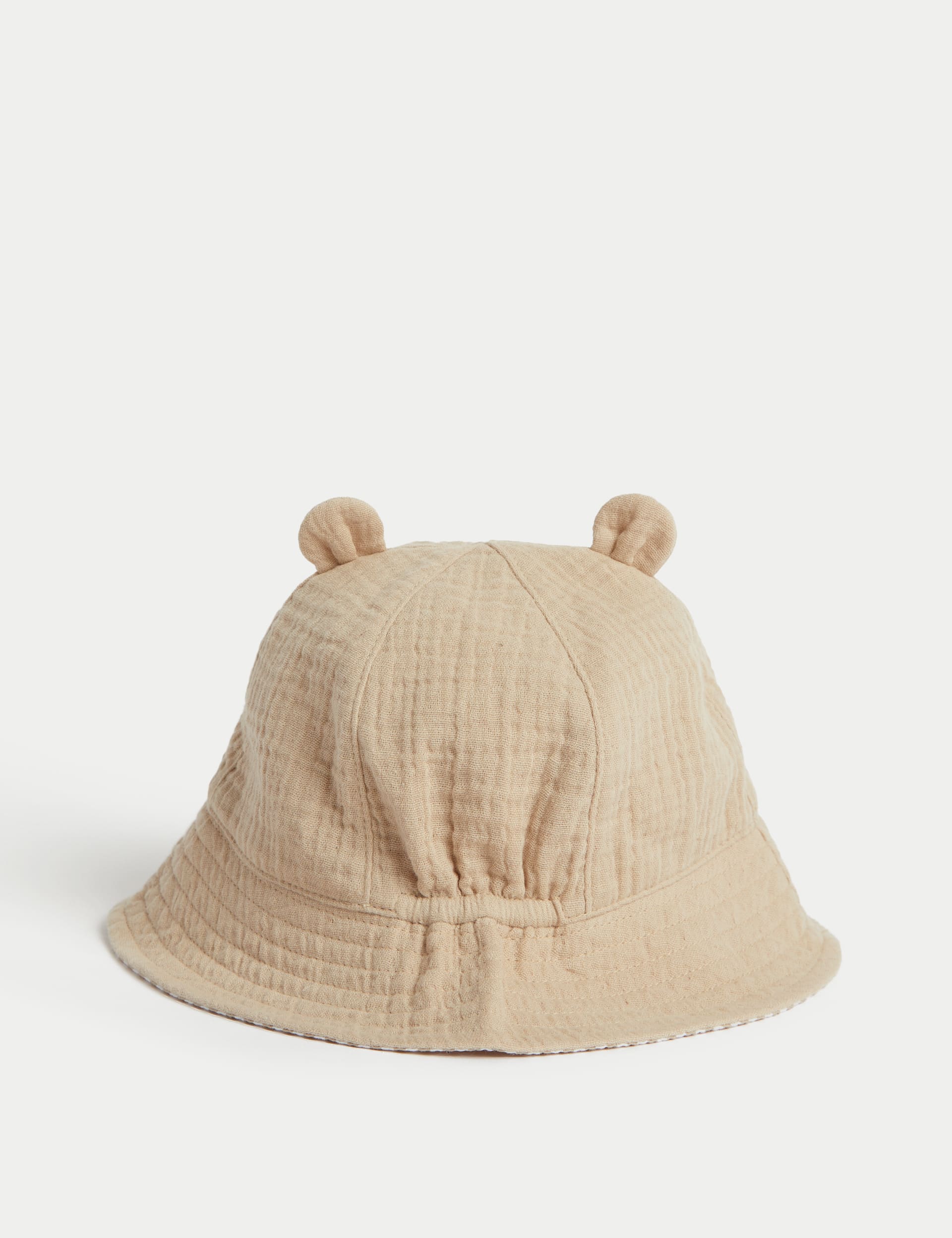 M&S Collection Pure Cotton Bear Sun Hat (0-18 Mths) - 0-3 M - Stone, Stone