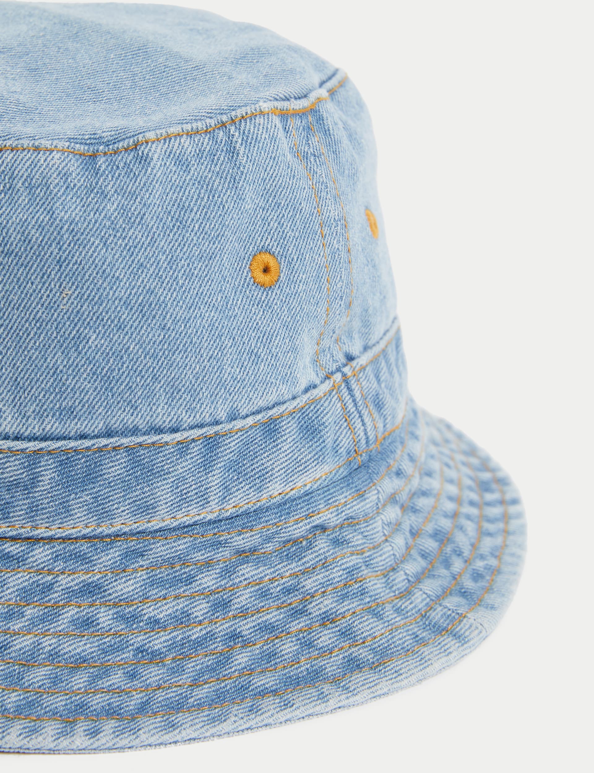 M&S Collection Kids Cotton Plain Bucket Hat (1-13 Yrs) - 18-36 - Denim, Denim