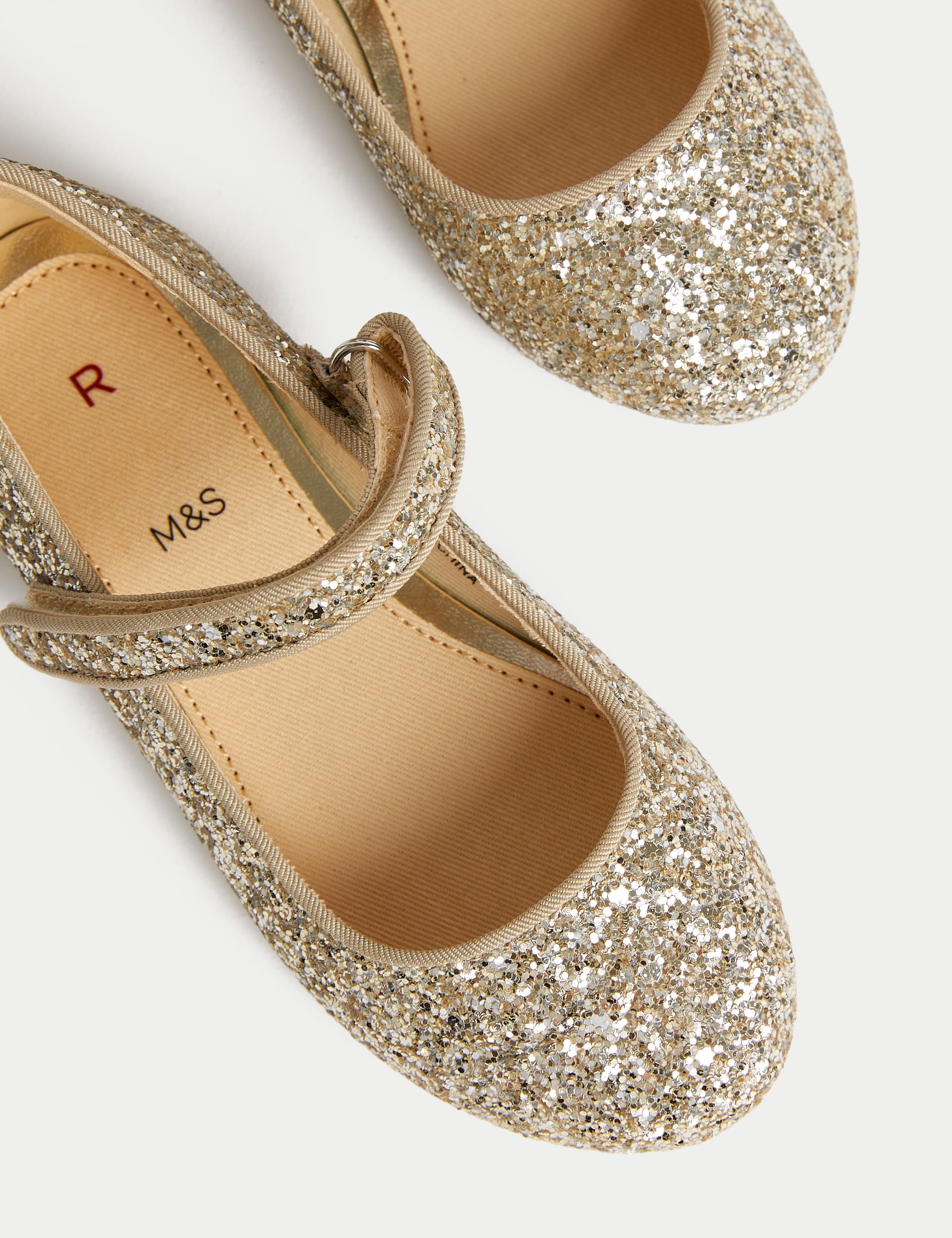 M&S Collection Kids Glitter Mary Jane Shoes (4 Small - 2 Large) - 7 SSTD - Gold, Gold