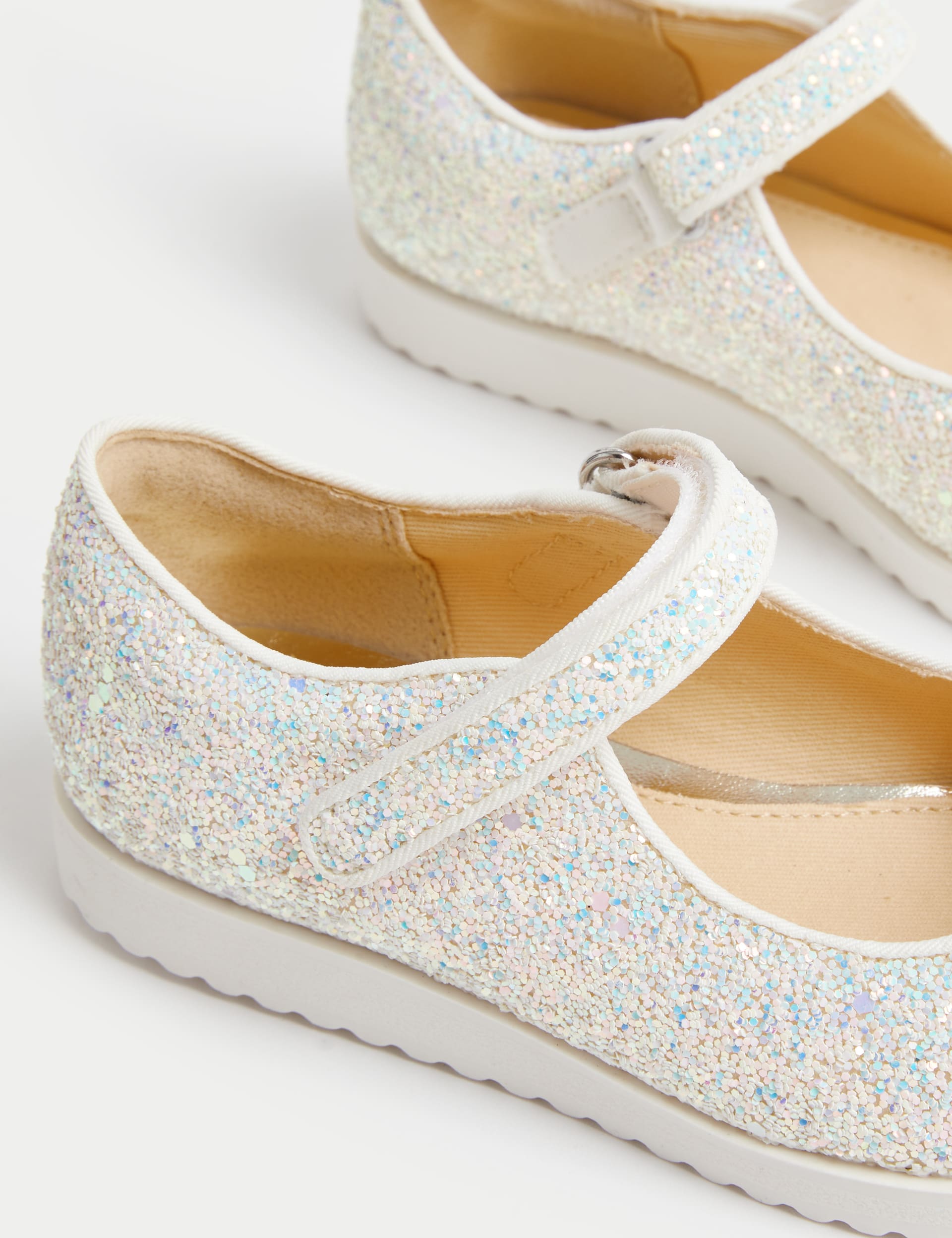 M&S Collection Kids Freshfeet Glitter Ballet Pumps (4 Small - 2 Large) - 1.5 LSTD - White, White