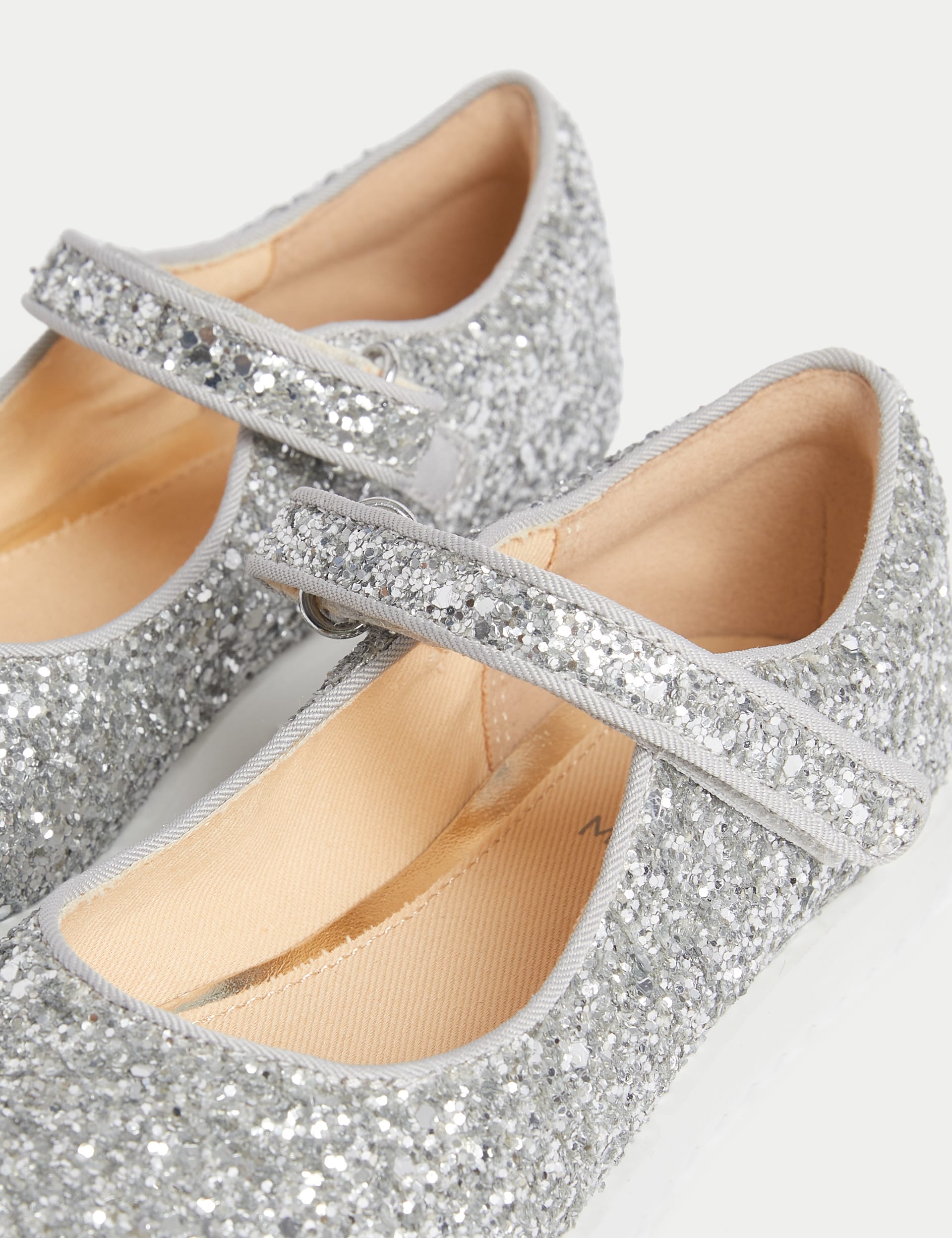 M&S Collection Kids Glitter Riptape Mary Jane Shoes (4 Small - 2 Large) - 1.5 LSTD - Silver, Silver