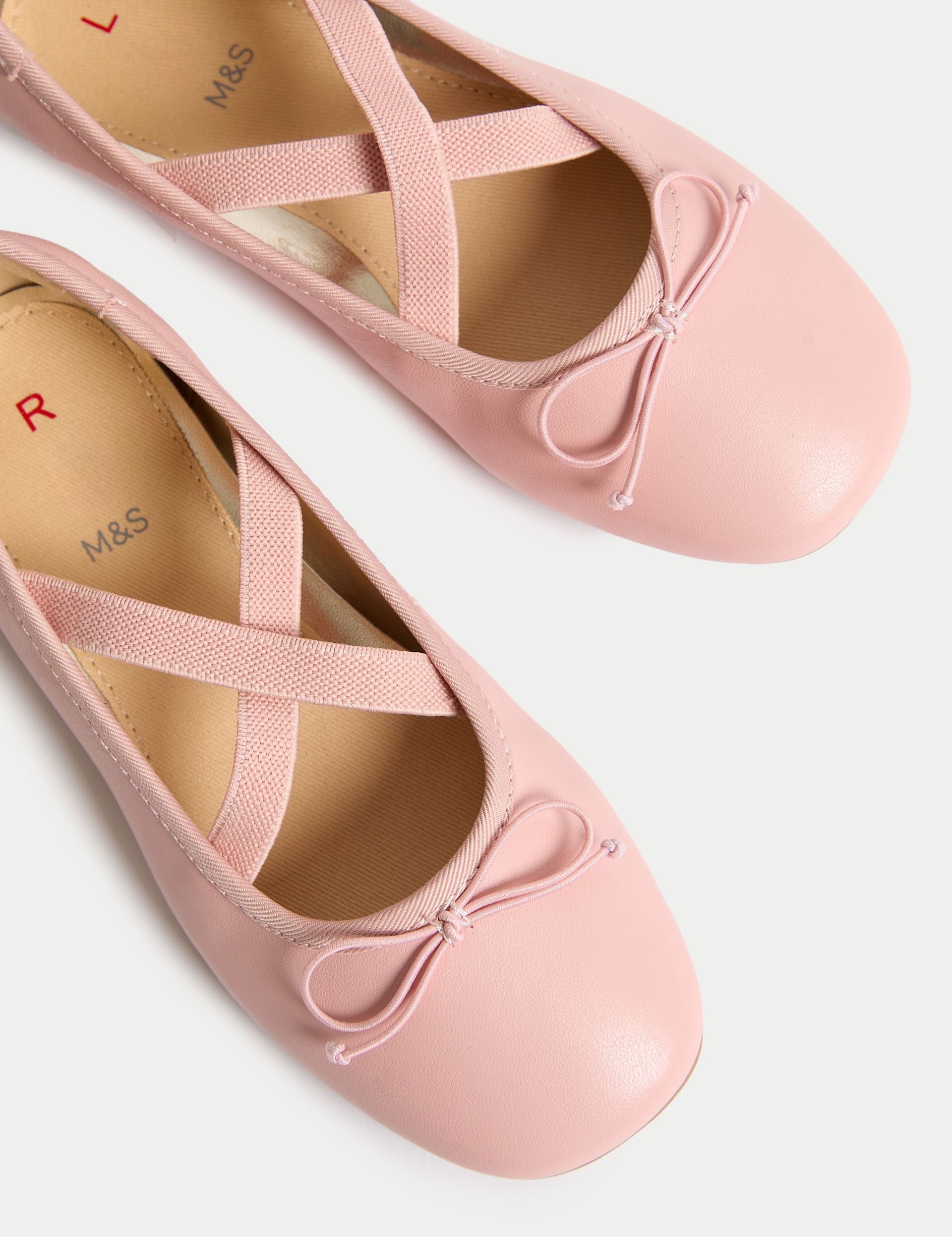 M&S Collection Kids Ballet Shoes (4 Small - 6 Large) - 5 LSTD - Blush Pink, Blush Pink,Red