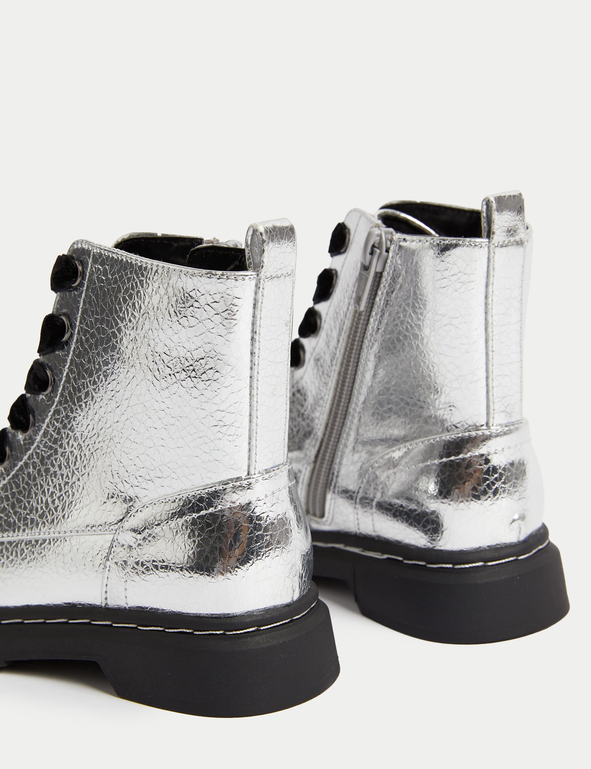 M&S Collection Kids Metallic Freshfeet Boots (4 Small - 2 Large) - 2 LSTD - Silver, Silver