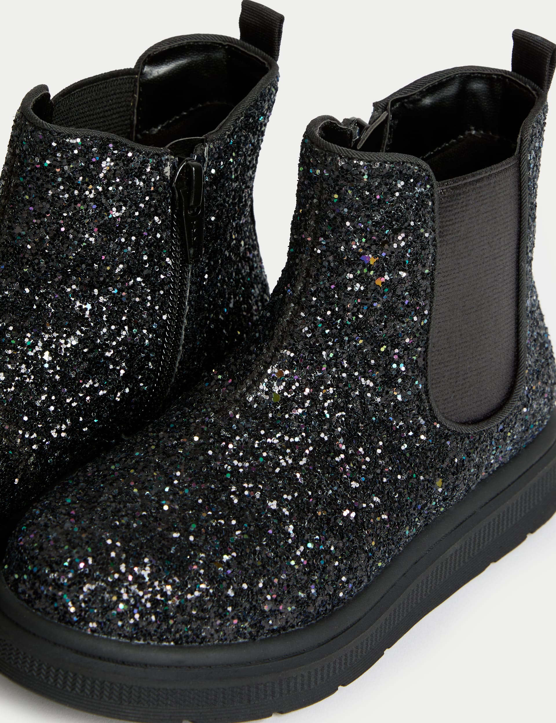 M&S Collection Kids Glitter Chelsea Boots (4 Small - 2 Large) - 4SSTD - Black, Pink Mix,Black