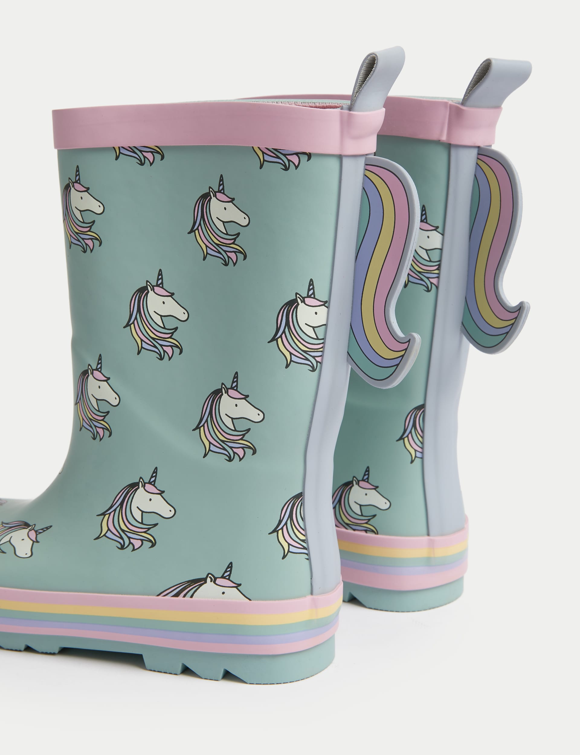 M&S Collection Kids Unicorn Wellies (4 Small - 2 Large) - 4S - Green Mix, Green Mix