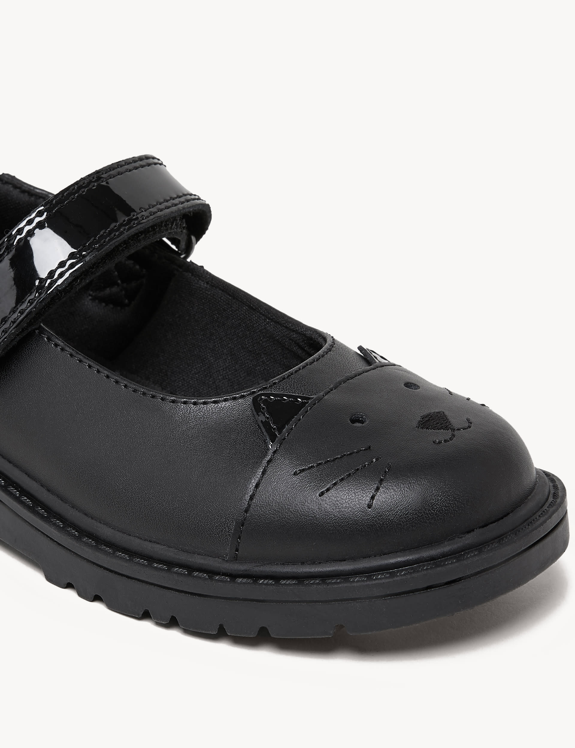 M&S Collection Kids Leather Mary Jane Cat School Shoes (8 Small - 2 Large) - 11 SWDE - Black, Black