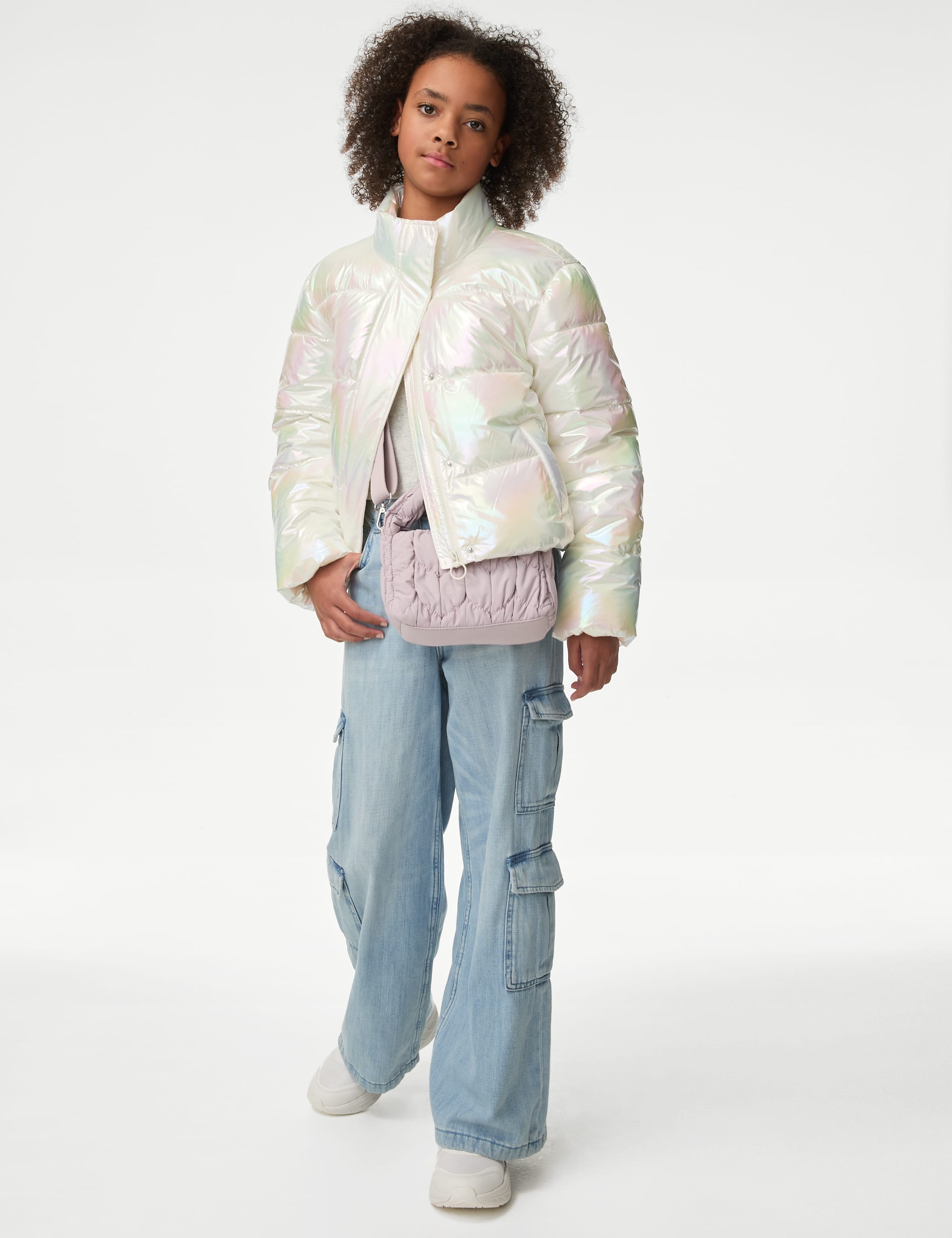 M&S Collection Girls Iridescent Padded Jacket (6-16 Yrs) - 10-11 - Ivory Mix, Ivory Mix