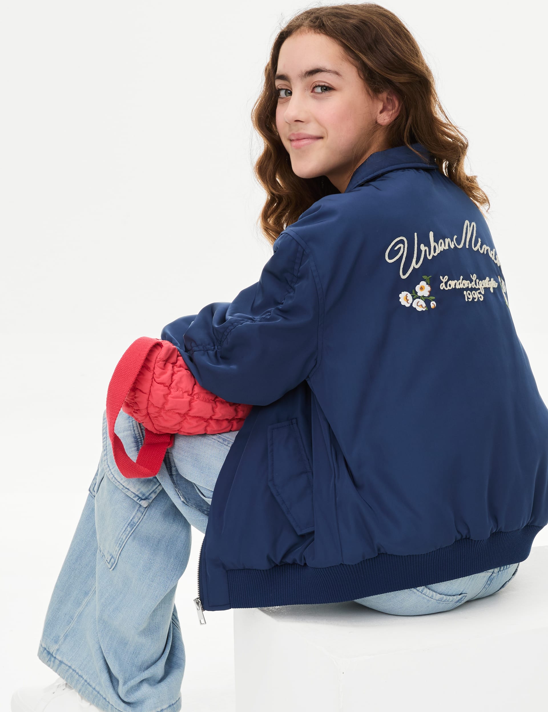 M&S Collection Girls Urban Lifestyle' Slogan Padded Bomber (6-16 Yrs) - 10-11 - Navy, Navy