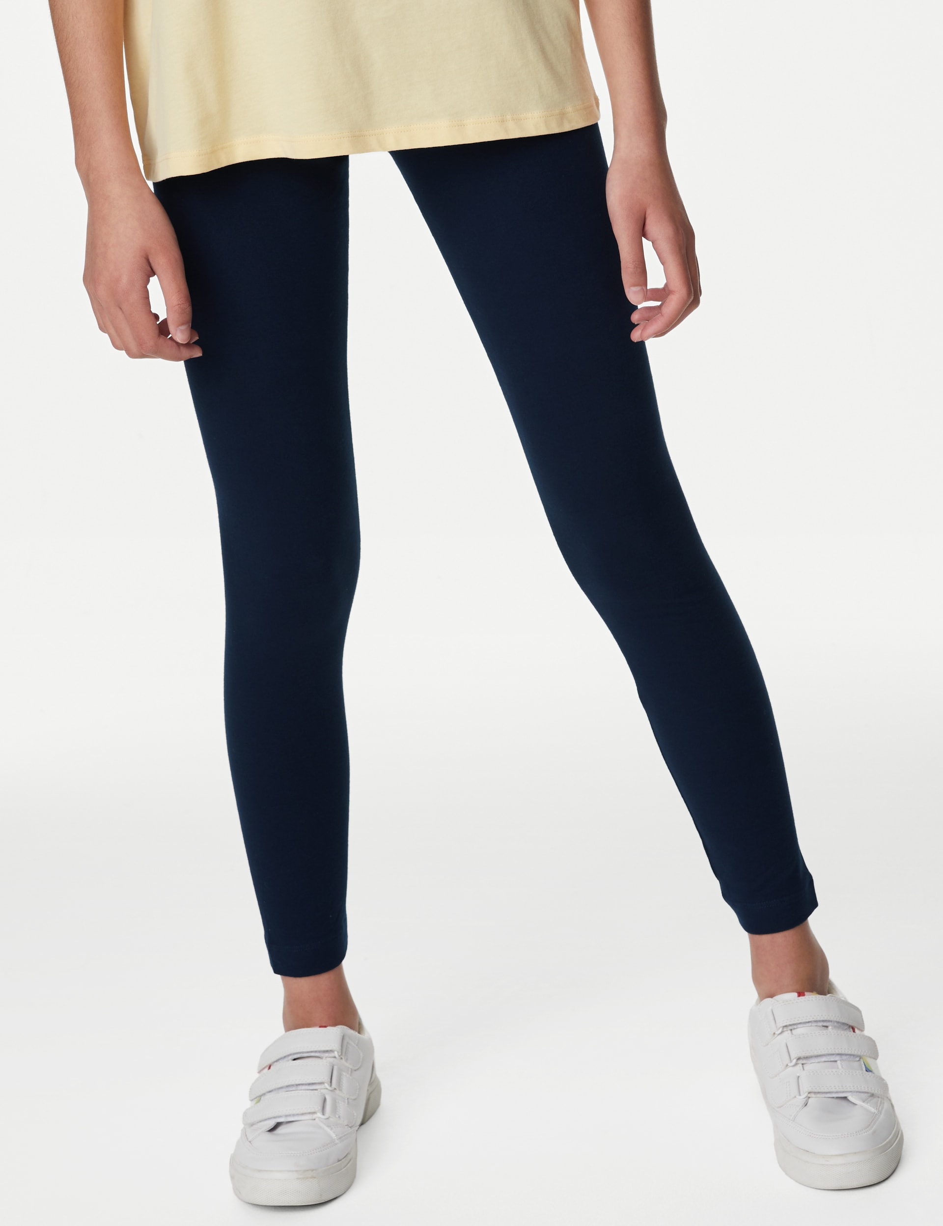 M&S Collection Girls 2 Pack Cotton Rich Leggings (6-16 Yrs) - 8-9 Y - Navy, Navy