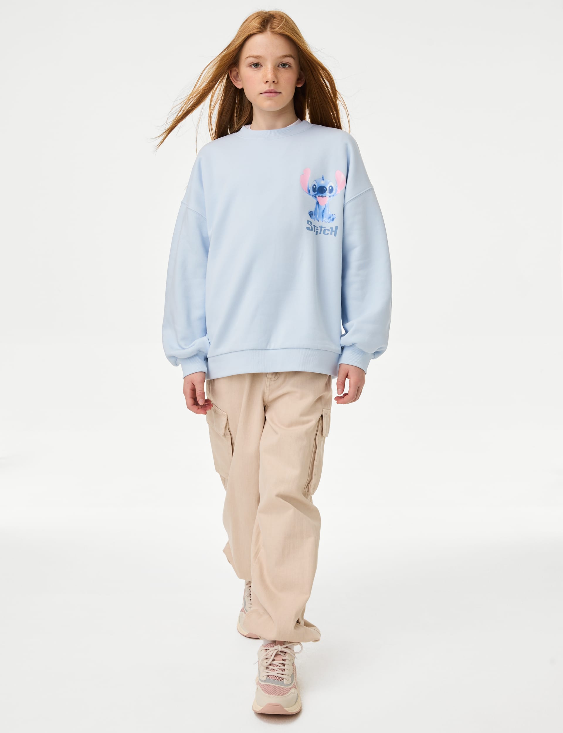 M&S Collection Girls Cotton Rich Lilo & Stitch Sweatshirt (6-16 Yrs) - 9-10Y - Blue, Blue