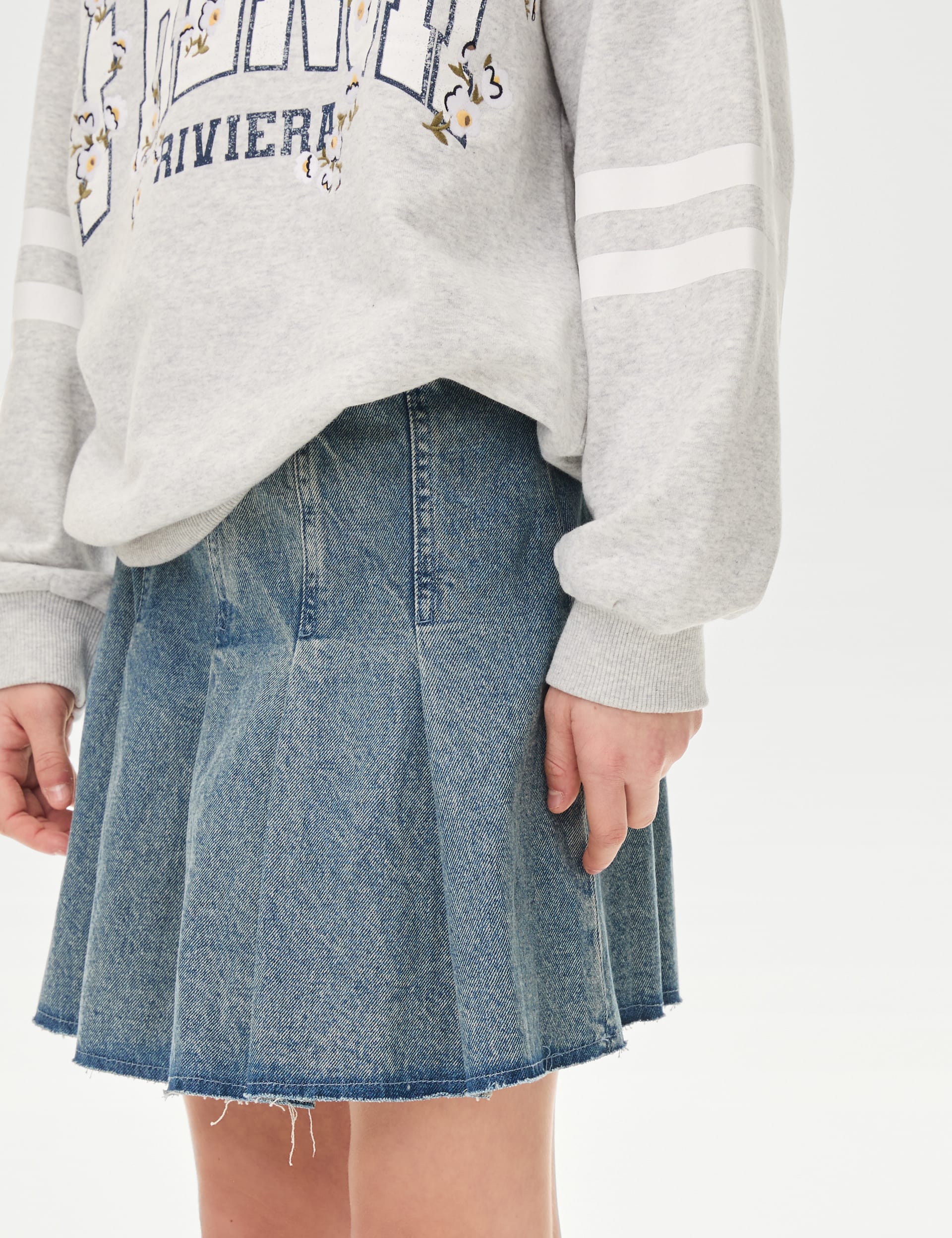 M&S Collection Girls Denim Pleated Skirt (6-16 Yrs) - 10-11, Denim