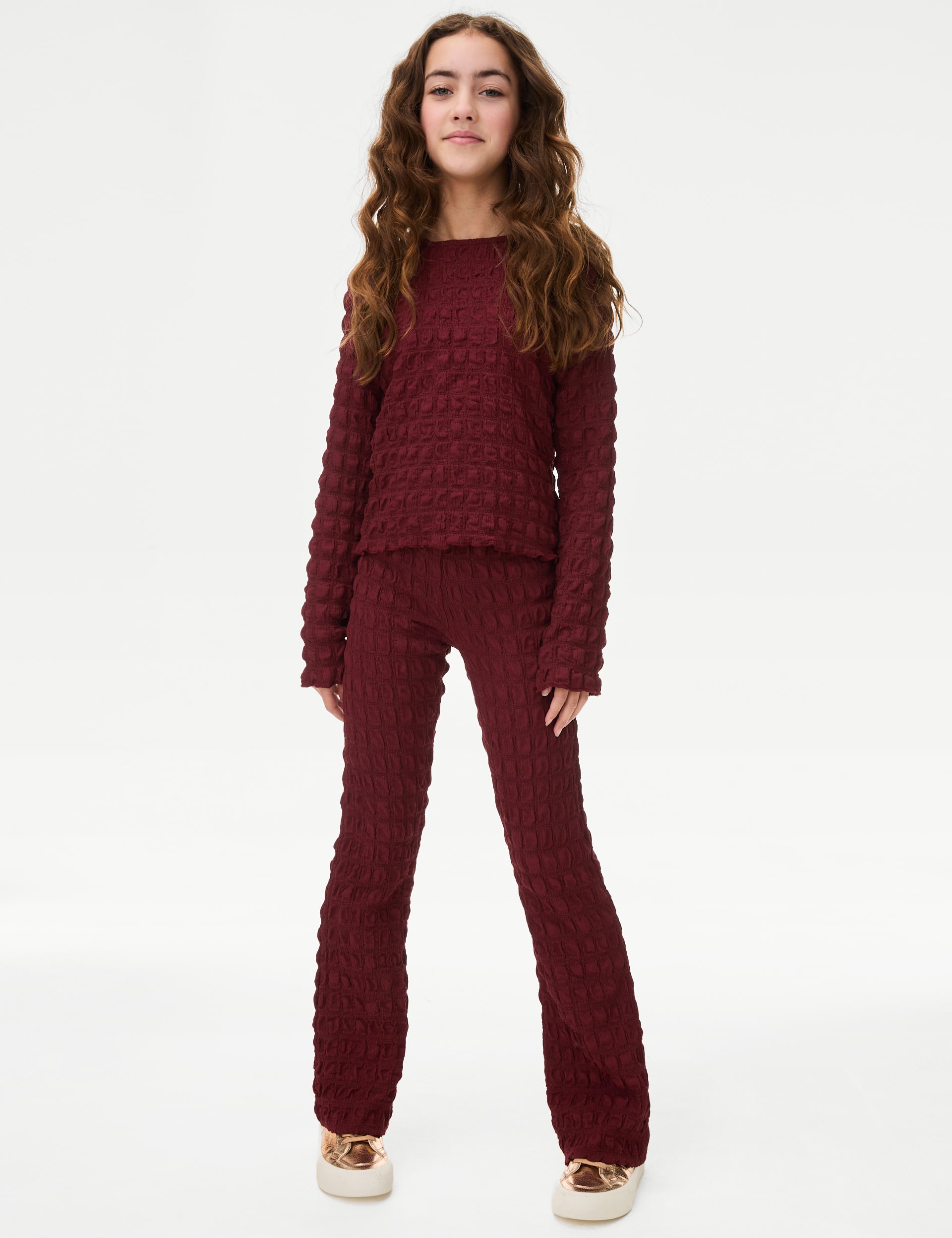 M&S Collection Girls Textured Flared Trousers (6-16 Yrs) - 13-14 - Berry, Berry