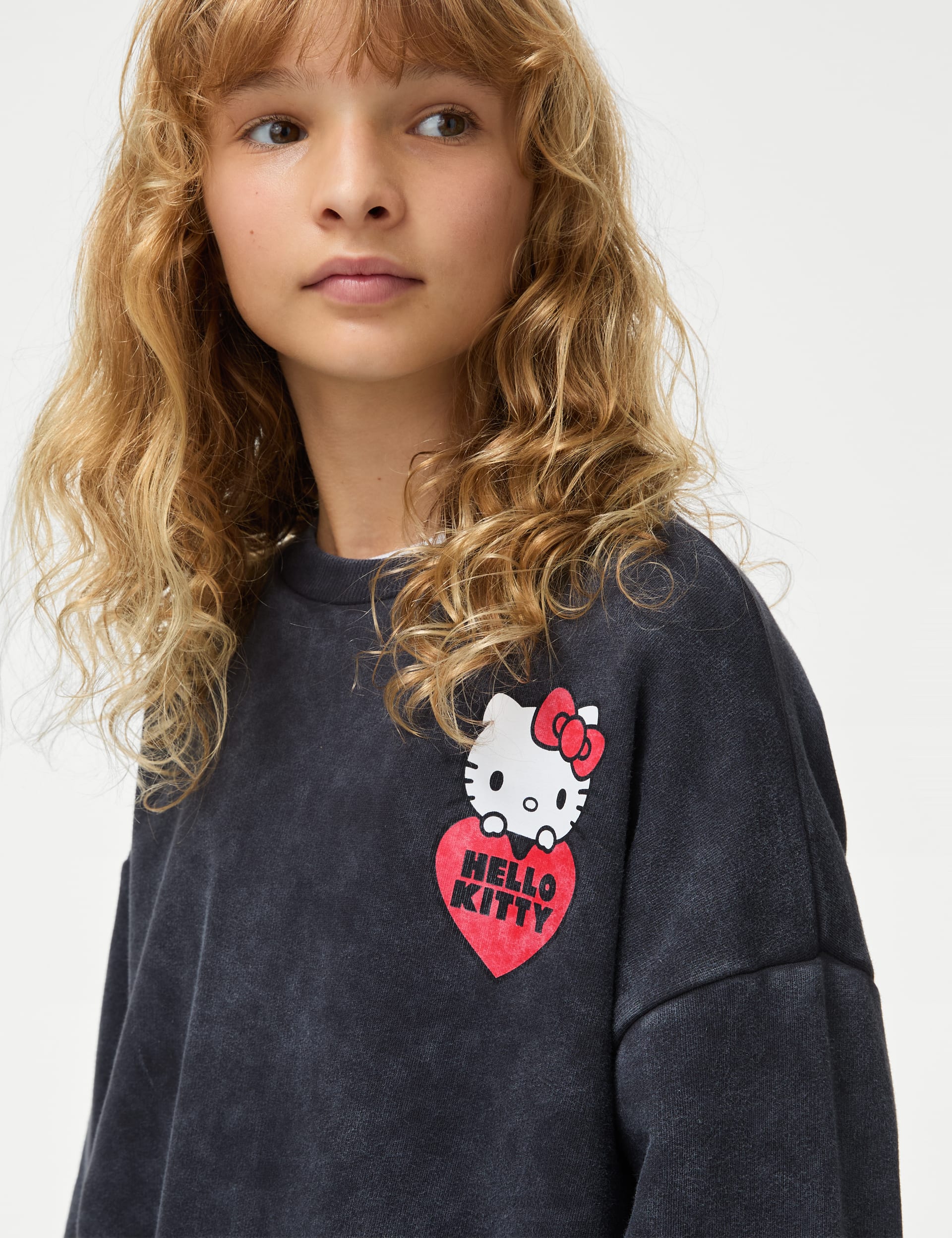 M&S Collection Girls Cotton Rich Hello Kitty Sweatshirt (6-16 Yrs) - 14-15 - Carbon, Carbon