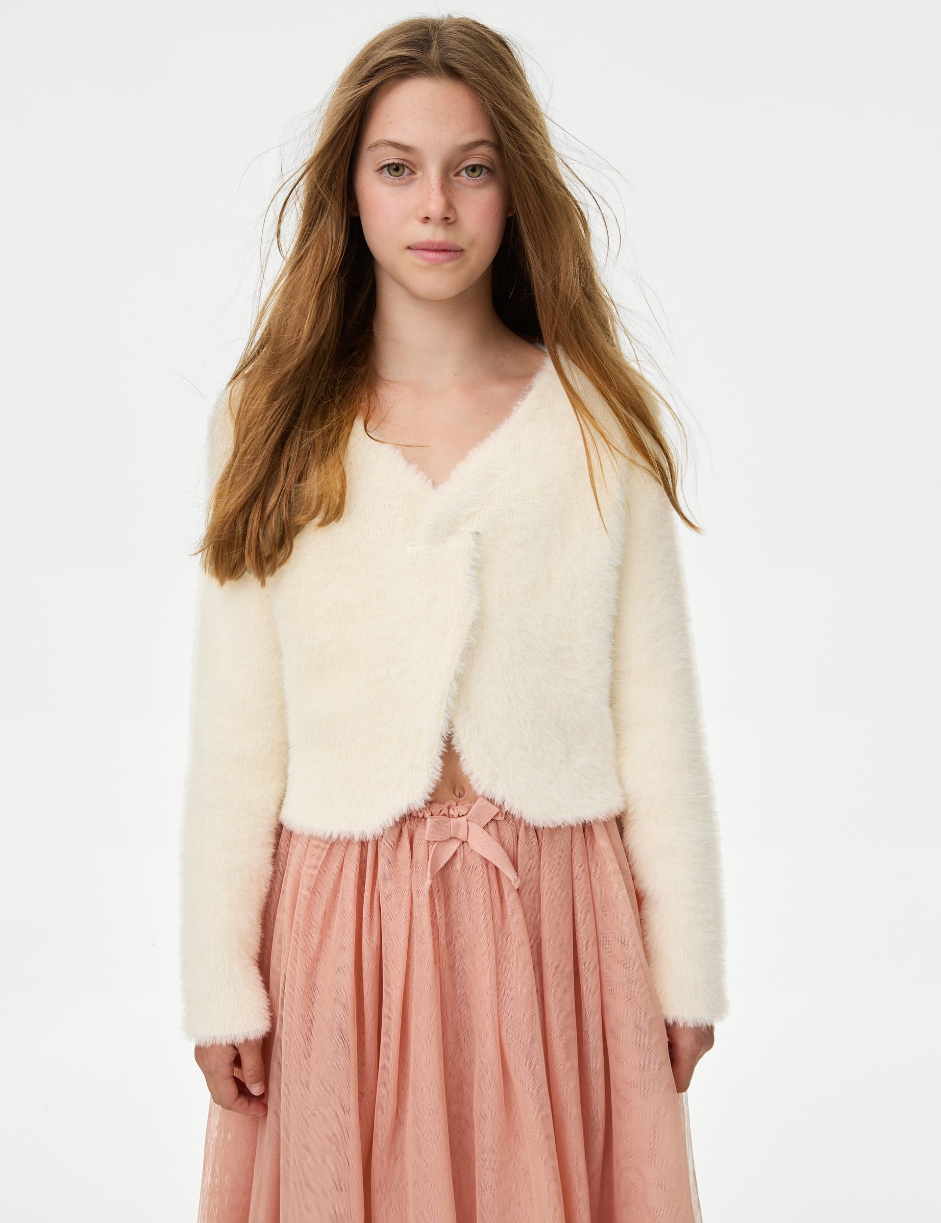 M&S Collection Girls Fluffy Jumper (6-16 Yrs) - 12-13 - Cream, Cream,Black