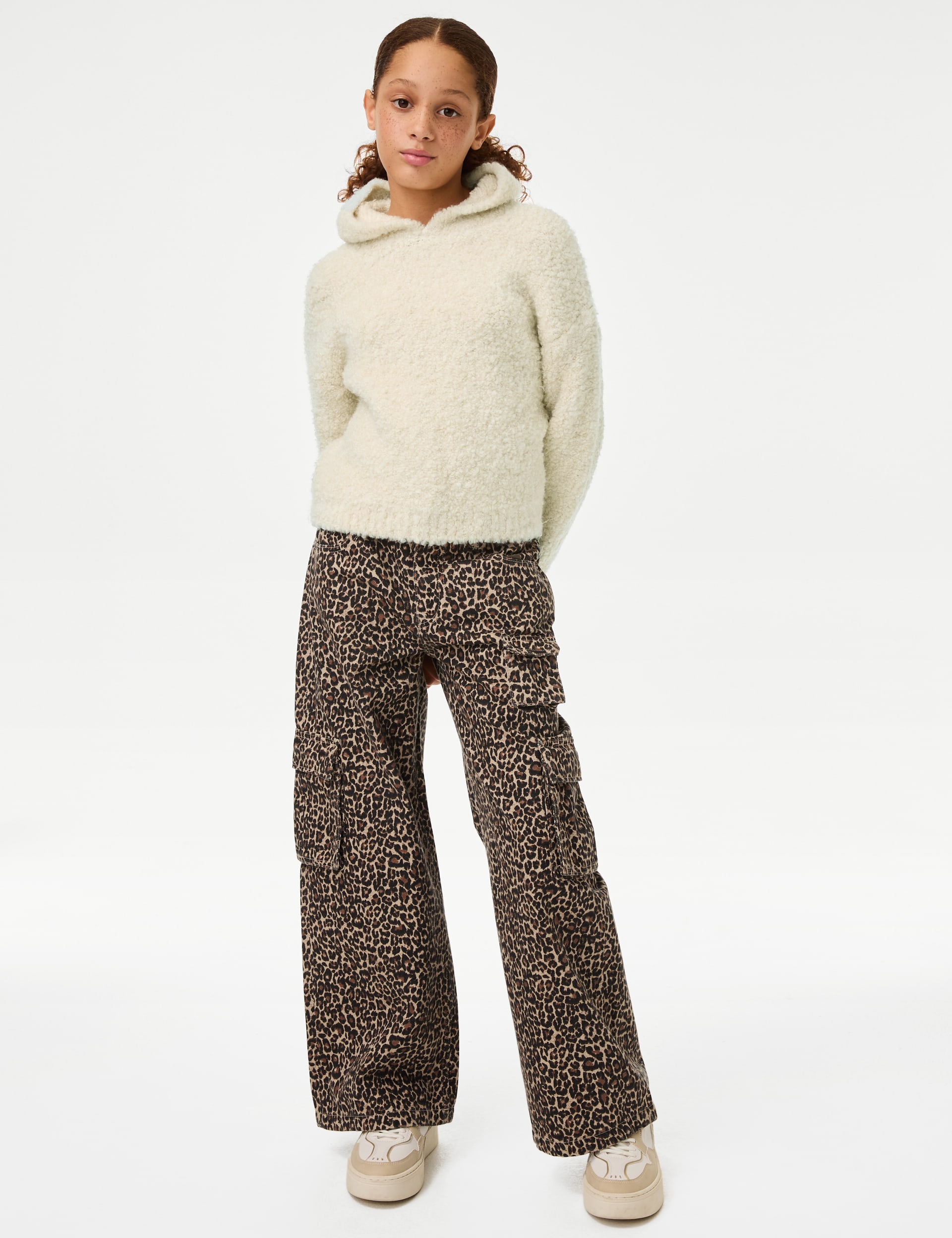 M&S Collection Girls Boucle Knit Hoodie (6-16 Yrs) - 11-12 - Ecru, Ecru