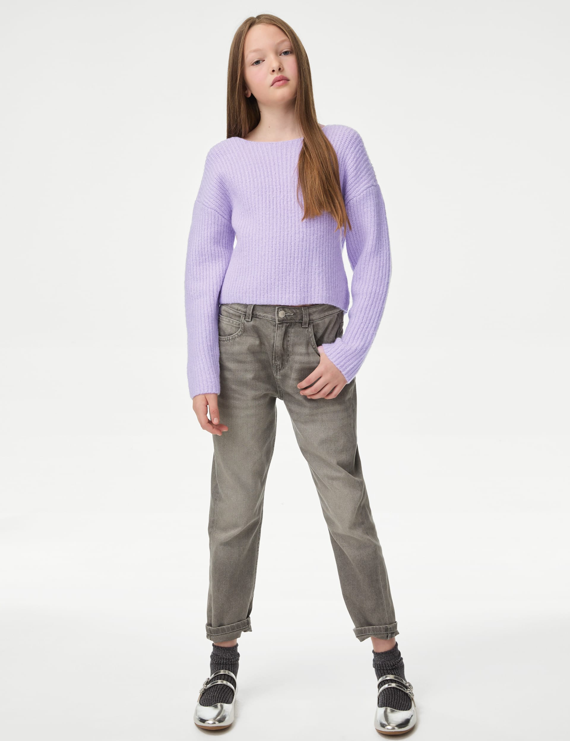 M&S Collection Girls Chenille Knitted Jumper (2-16 Yrs) - 4-5 Y - Lilac, Lilac,Ivory,Yellow,Blue